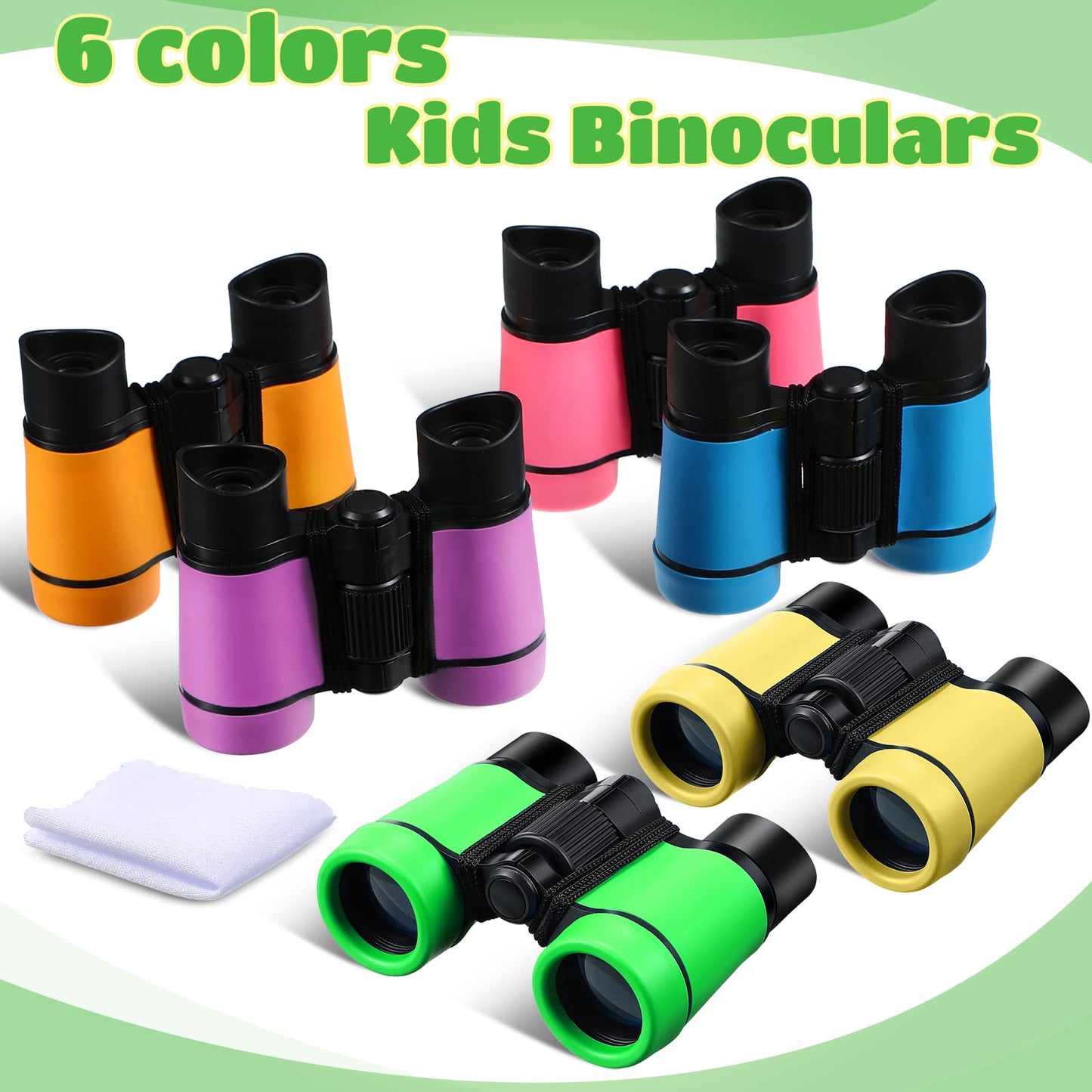 6 Pack Kids Binoculars Shock Proof Toy Binoculars Set For Age 3-12 Years Boys Girls Hunting Folding Small Telescope Birthday Gifts Bird Watching Educational Learning Camping Outdoor (Vivid Colors)