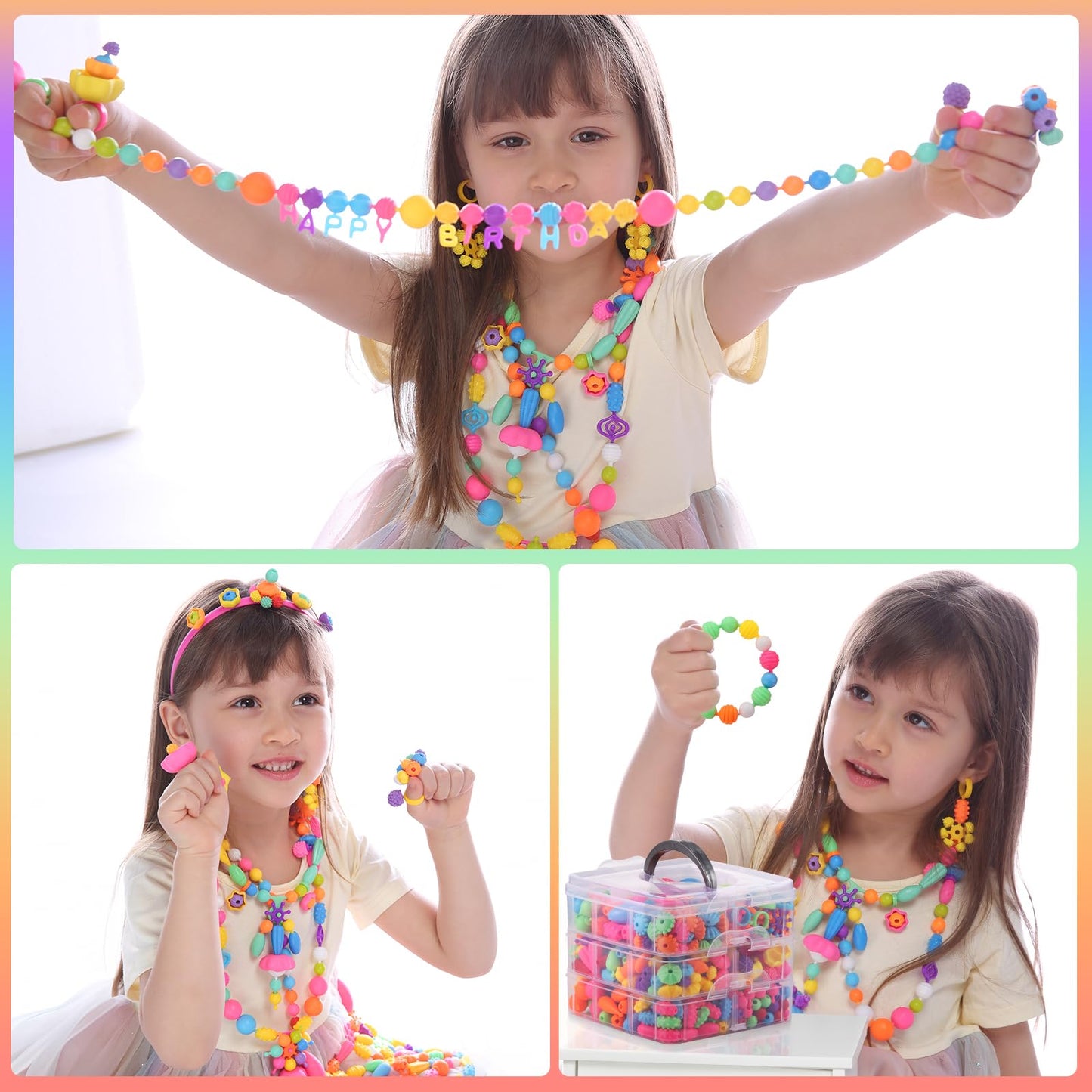 Funtopia Pop Beads, 700+ Pcs Arts and Crafts for Kids 4-6, Snap Beads DIY Bracelet Necklace Ring Anklet Set, Birthday Party Crea