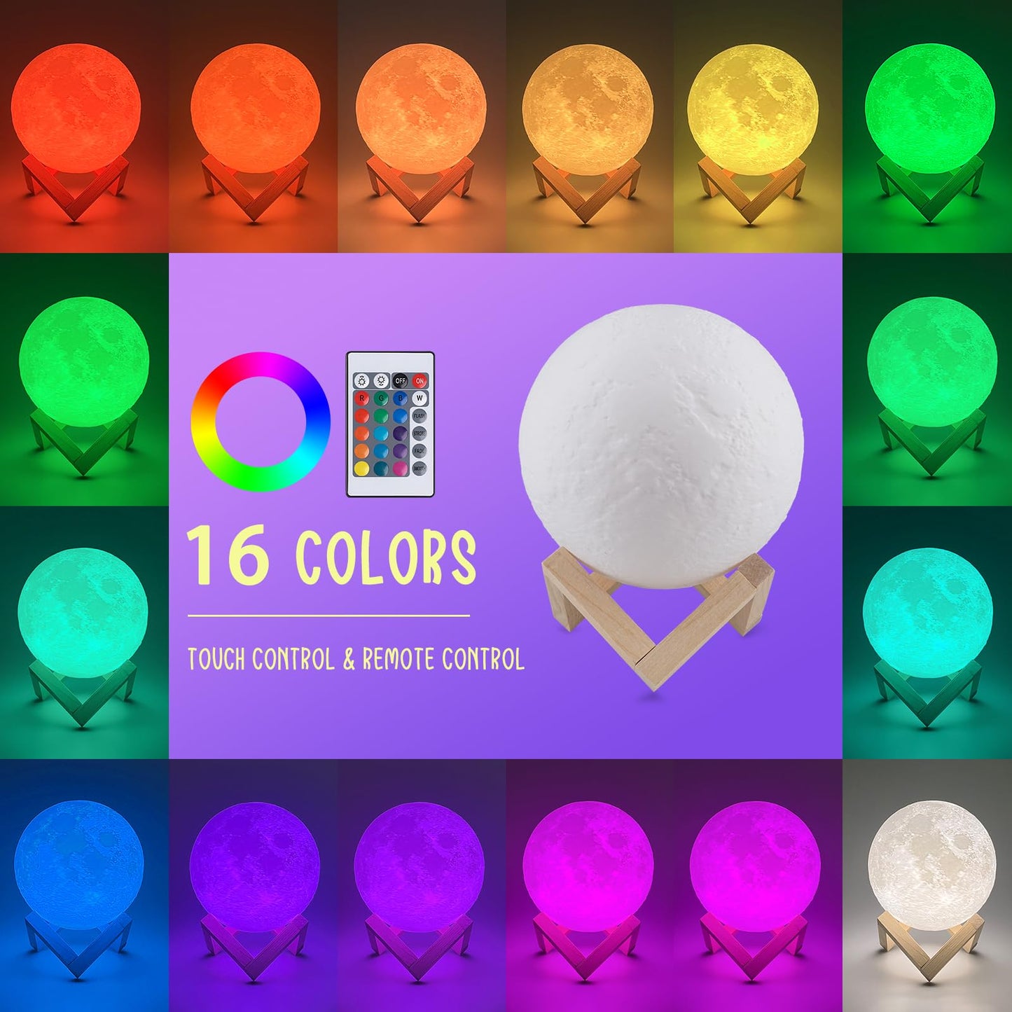 Paint Your Own Moon Lamp Kit, 16 Colors Rechargeable Diy 3D Moon Night Light Arts And Crafts Kit, Art Supplies Birthday Gifts Fo