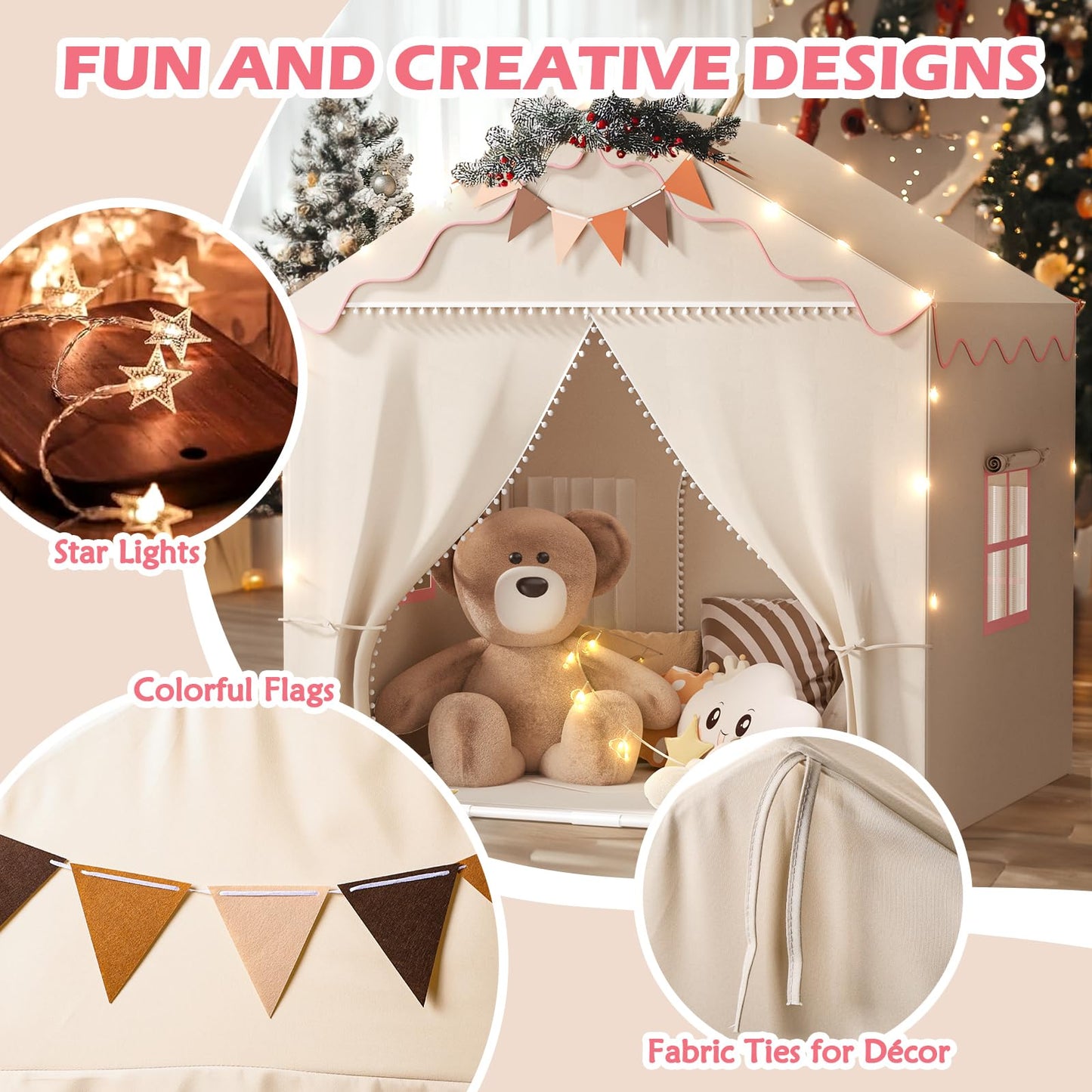 Eagelestone Kids Play Tent, 2 Doors With Padded Mat & Light, Large Tent For Toddler With 4 Windows,Kids Playhouse Outdoor & Indoor, 51' X 39' X 53'