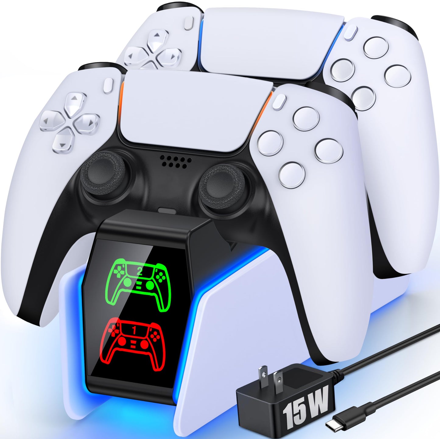 PS5 Controller Charger Station for Playstation 5 Controllers with LED Light Dual Stand Charger Dock, PS5 Controller Charging Station Accessories for PlayStation 5 Storage Kit with AC Adapter -Like New