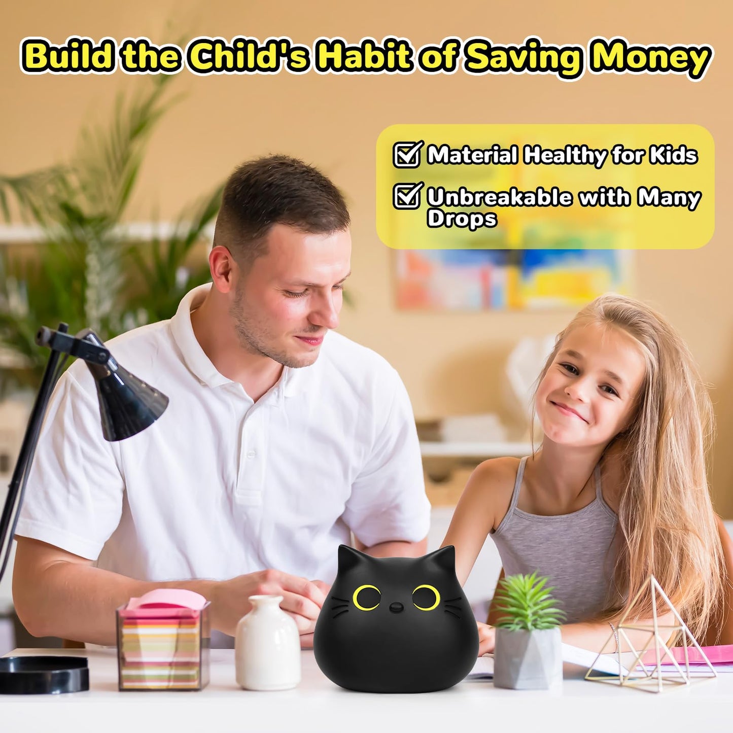 Jizwpoom Cat Piggy Bank, Coin Piggy Banks For Kids, Boy Piggy Bank For Adults Money Box, Unbreakable Piggy Bank Girls Black Cat Bank Money Bank For Kids Christmas 5.5 X 5 Inches