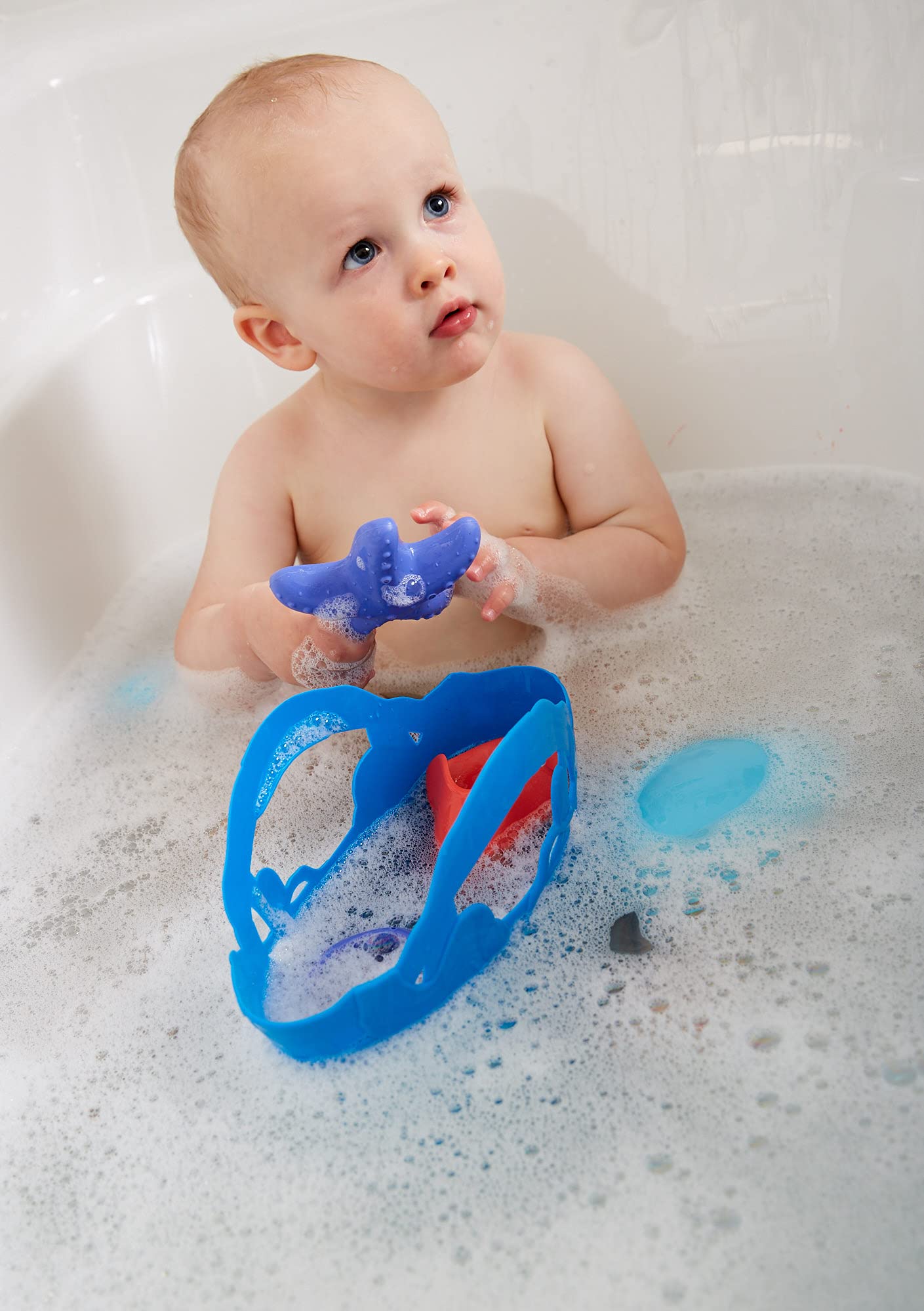 Green Toys Oceanbound Tide Pool Set - 7 Piece Pretend Play, Motor Skills, Kids Bath Toy Floating Pouring Shells With Storage Bag