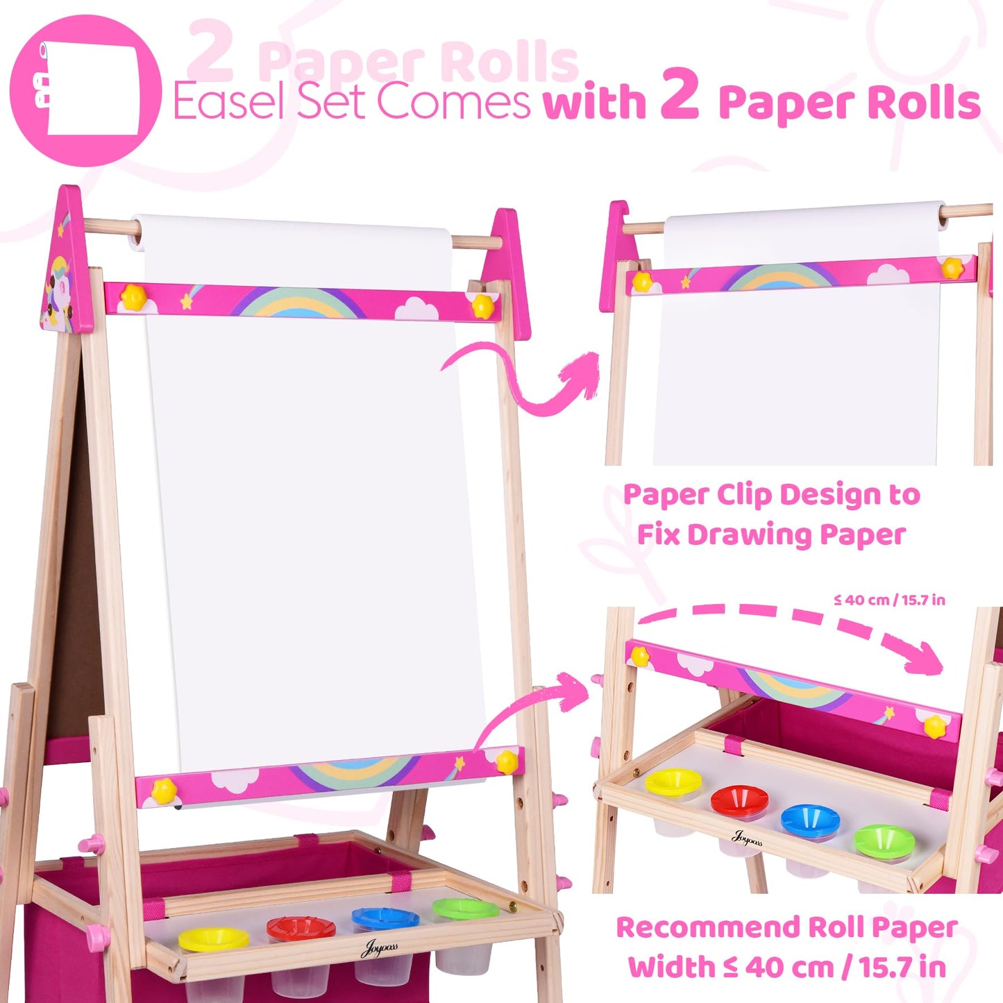 Joyooss Art Easel For Kids Easel For Toddlers, Adjustable Painting Station Wooden Easel Toddler Easels Kids Board Whiteboard & C