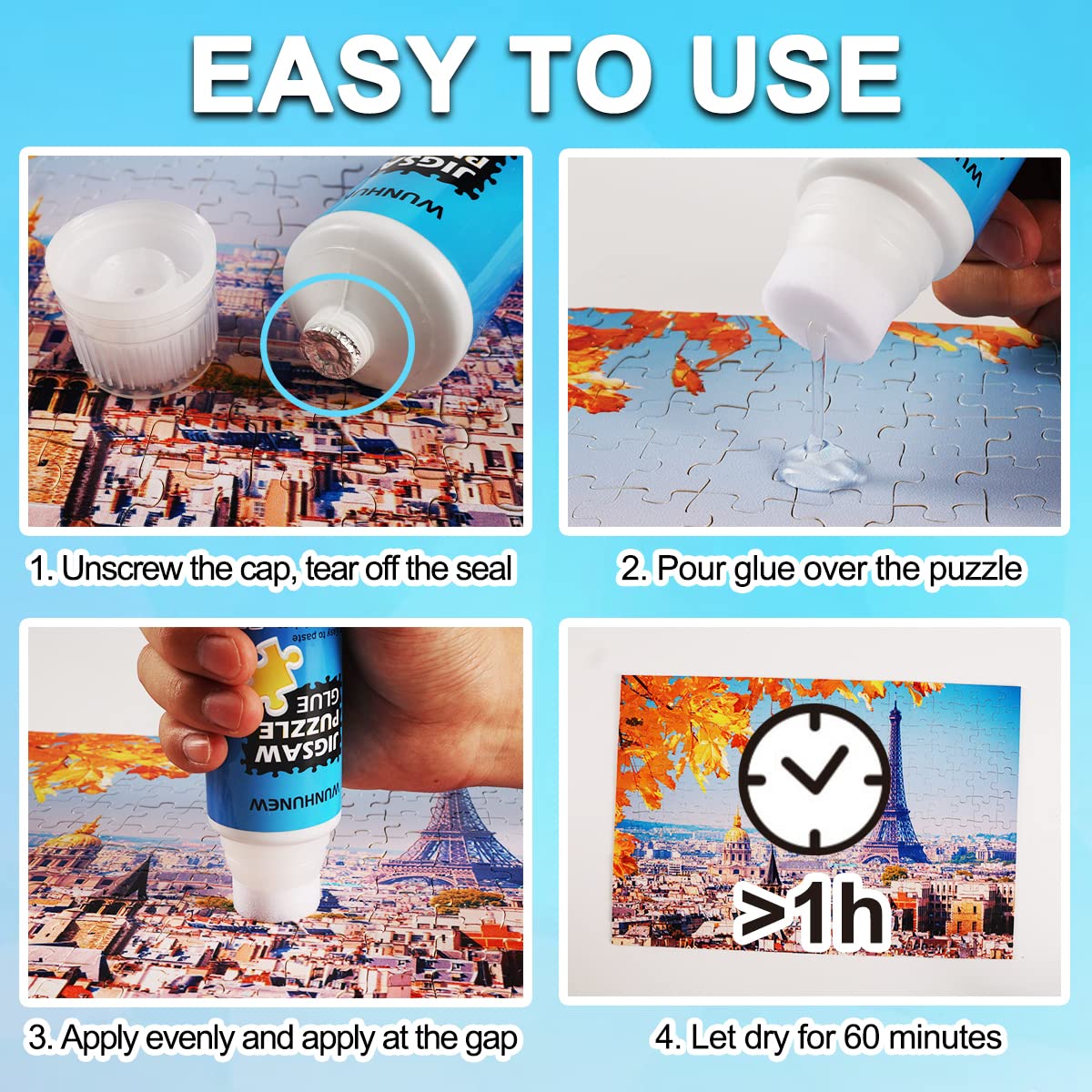 Newest Jigsaw Puzzle Glue Clear With Sponge Head Applicator, Puzzle Saver Frame For 3000/4000/5000 Pieces Puzzle Of Paper & Wood