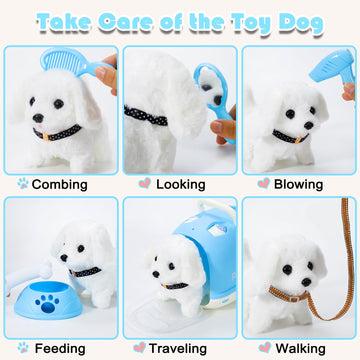 Dog Toys For Kids Girls, Walking And Barking Electronic Interactive Plush Puppy Toy Set And Pet Care Toy Set Accessories, Preten