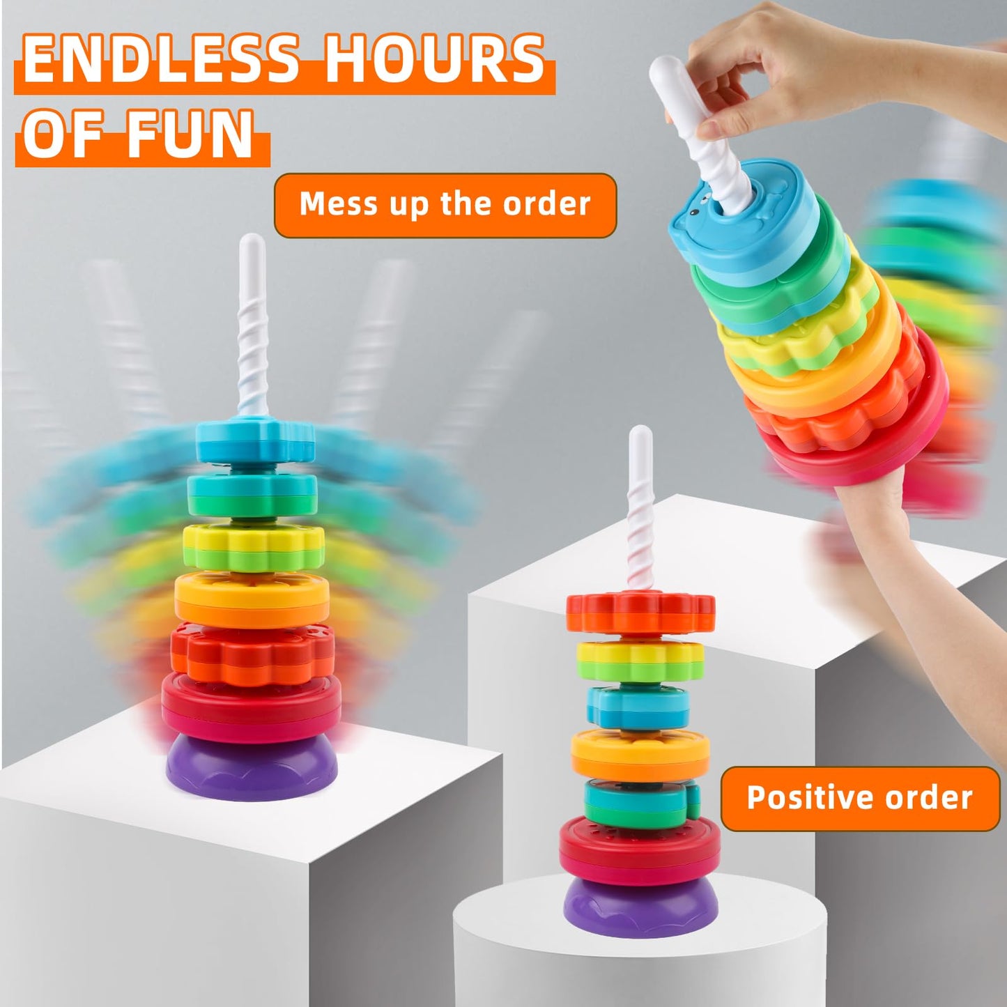 Lbaibb Spinning Stacking Toys,Spin Toys For Toddlers 1-3,Montessori Toys For 1 Year Old,Rainbow Spin Tower,Autism Sensory Learning Toy,Suitable For Gifts For Boys And Girls