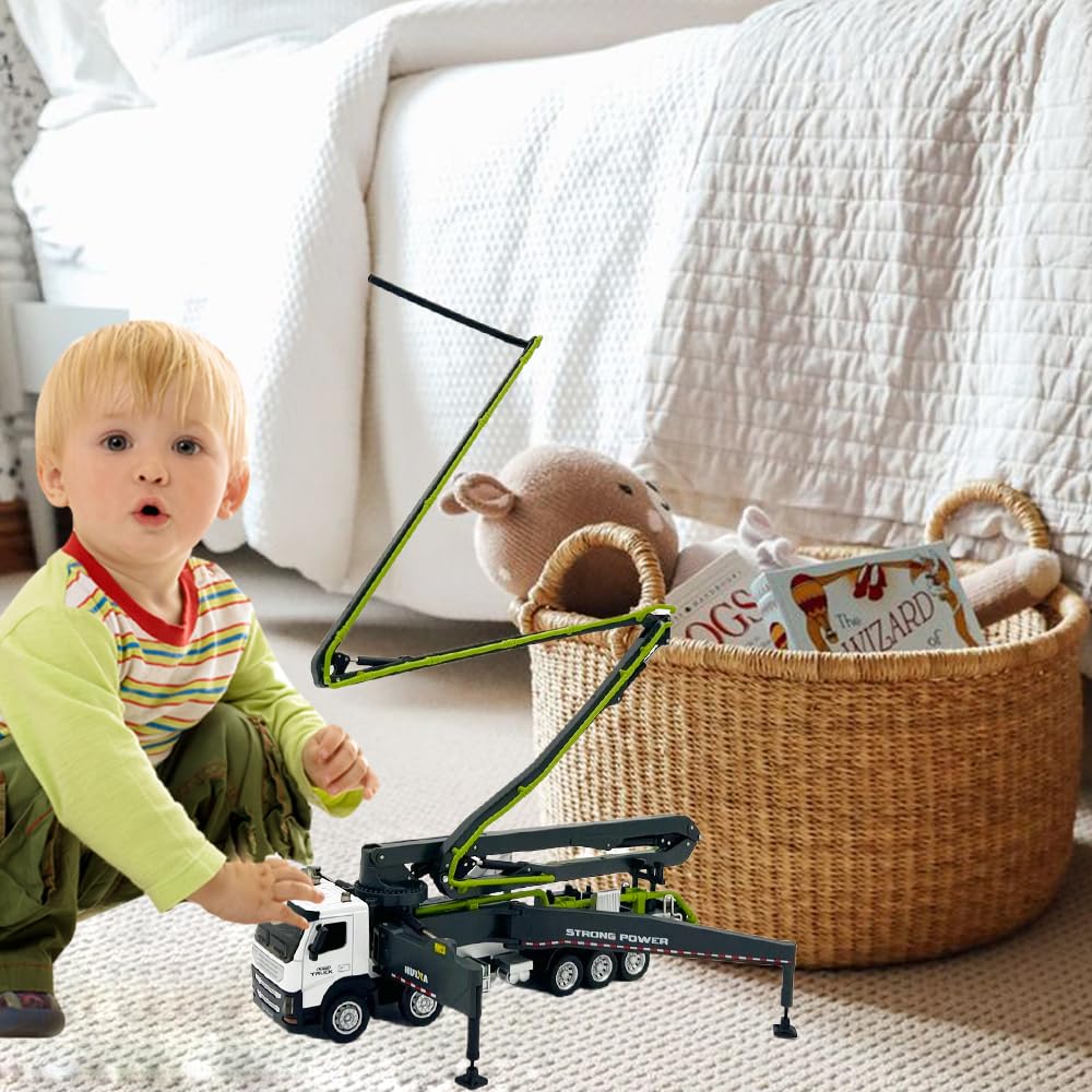 Qcar Concrete Pump Truck Construction Vehicles Toys,1:50 Scale Diecast Site Concrete Pump Truck, Toy Trucks for Kids (Green)