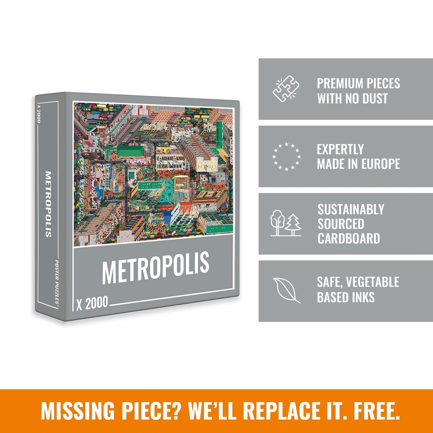 Cloudberries Metropolis, Mega Detailed 2000 Piece Jigsaw Puzzles for Adults with Cool 3D City Map and Architecture Theme