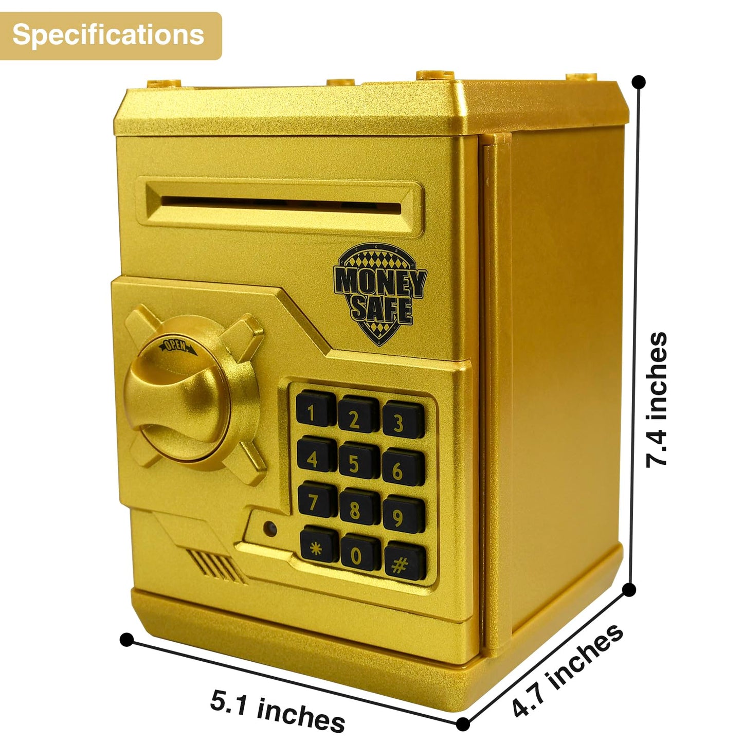 Cargooy Mini Atm Piggy Bank Atm Machine Best Gift For Kids,Electronic Code Piggy Bank Money Counter Safe Box Coin Bank For Boys Girls Password Lock Case (Gold)
