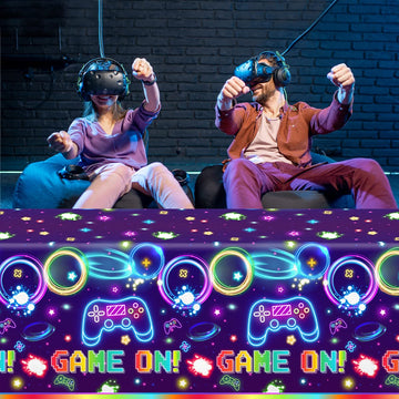 Pymurod 3Pcs Video Game Table Cloth Game On Neon Gaming Birthday Tablecloths For Kids Boys Girls Video Game Party Decorations Fa