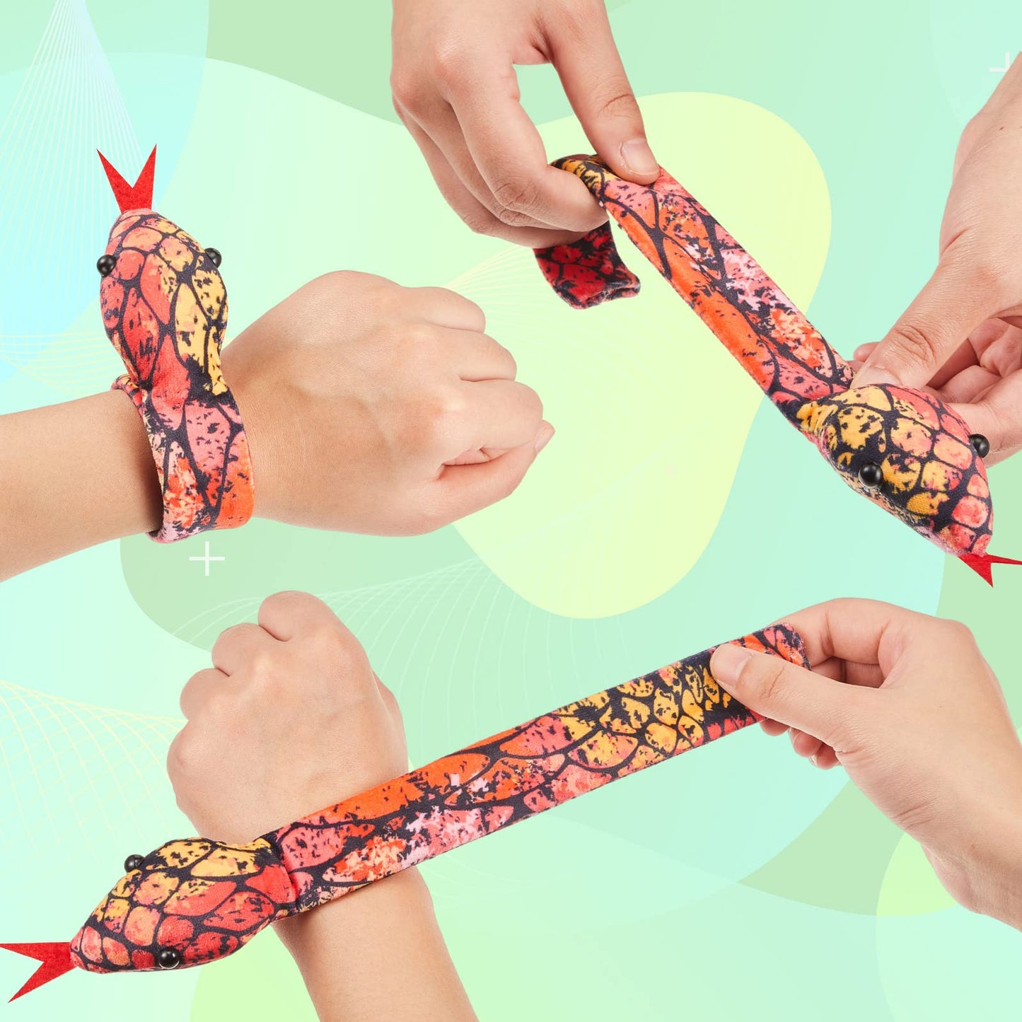Chivao 10 Pieces Assorted Slap Bracelet Snake Snap Bracelet Sequin Animal Slap Bracelets Cool Halloween Snap Bracelets for Easte