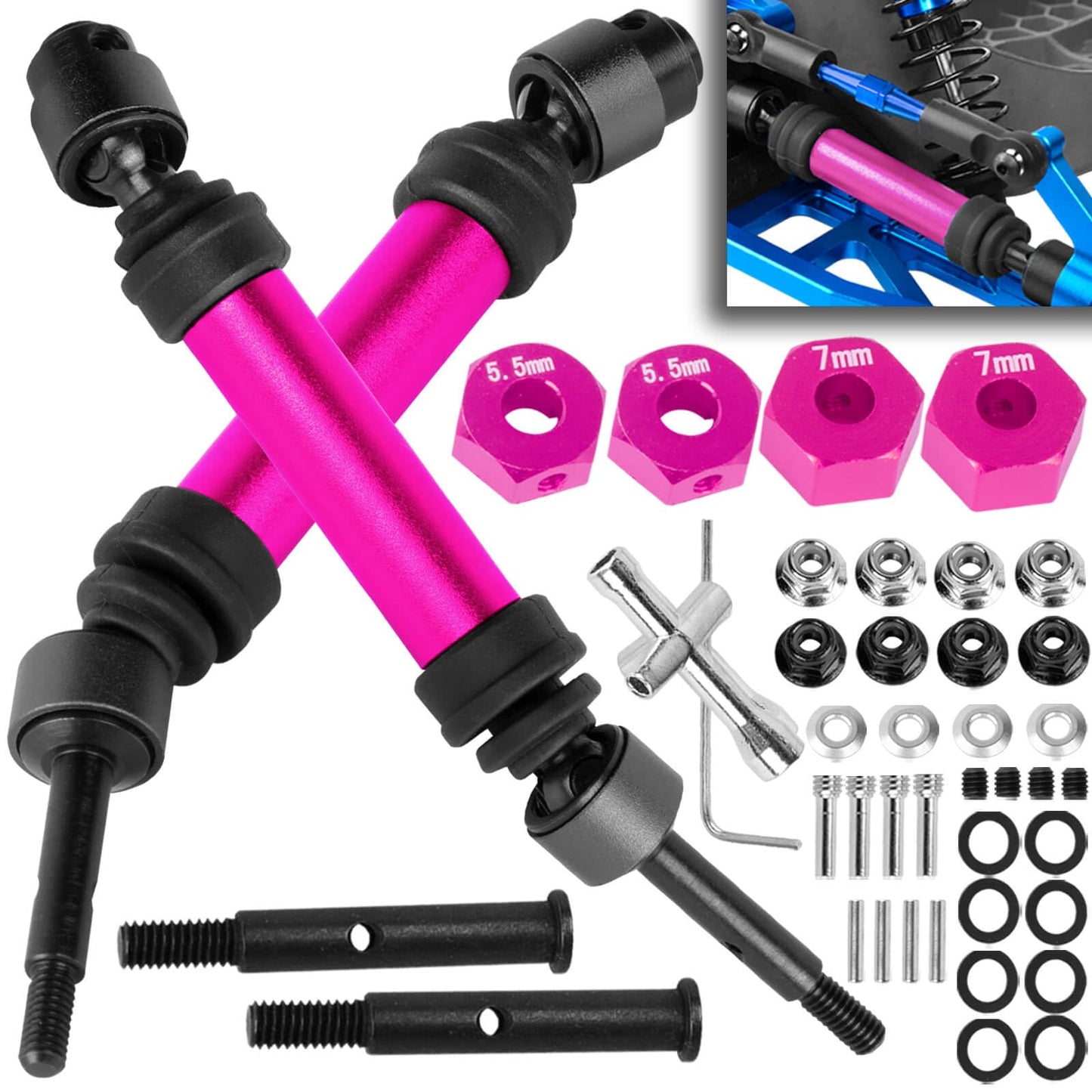 BRCatWPark Drive Shaft Axles Upgrades Part for 1/10 Rustler 2WD (VXL)/Stampede 2WD (VXL),RC Steel #45 2Pcs Driveshafts CVD w/Hex