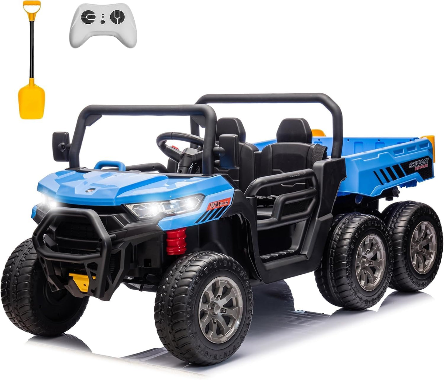 sopbost 2 Seater 24V Kids Ride On Truck with Electric Dump Bed, 4WD Battery Powered Ride On Toy Car with Remote Control, Extra S