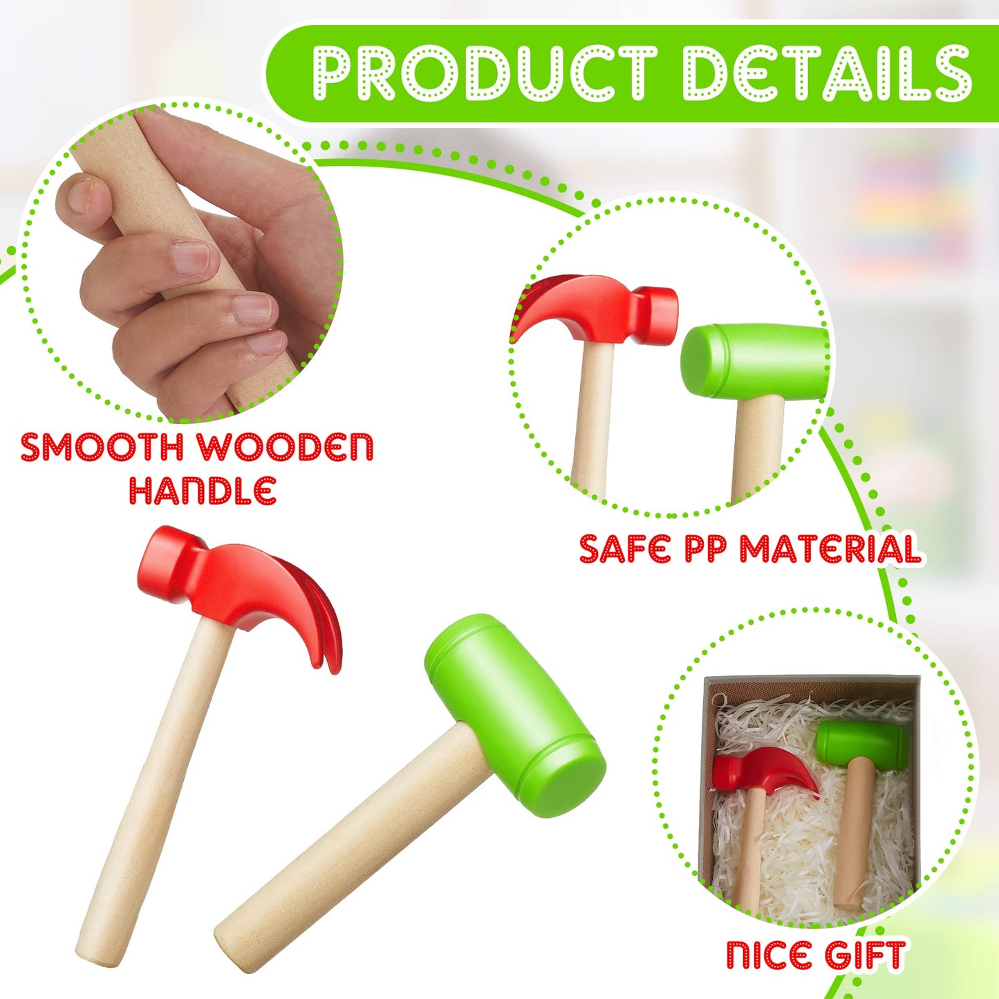 8 Pcs Toy Hammer Simulation Wooden Hammers Plastic Small Hammer Toy Tools Maintenance Tools Pretend Play Educational Toys for Te