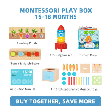 Oook Montessori Educational Toys For 1 Year Old, 6 In 1 Learning Toys Set For Toddlers Wooden Toy Present (3 In 1 Edutational Bo