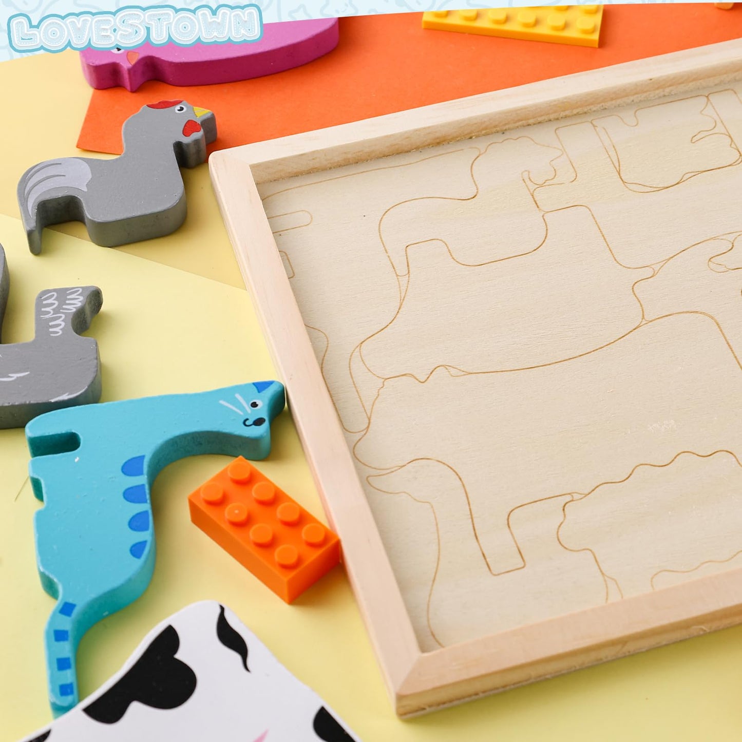 Lovestown Wooden Stacking Puzzles For Kids, Farm Animal Chunky Jigsaw, Educational Learning Toy, 12 Pcs