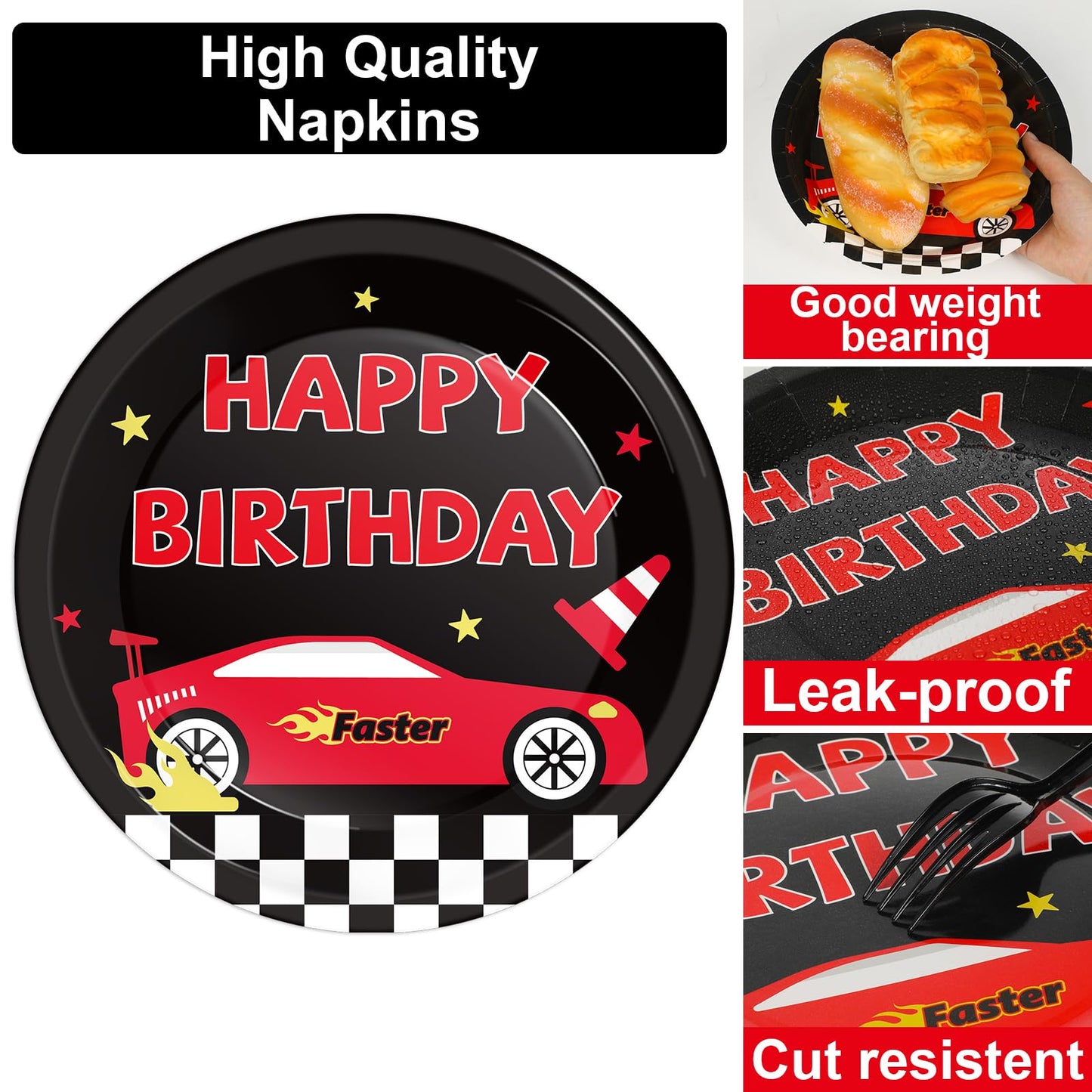 25 Guests Race Car Birthday Party Supplies Plates Napkins Forks Set Disposable Racing Car Tableware Paper Plates Dinnerware For