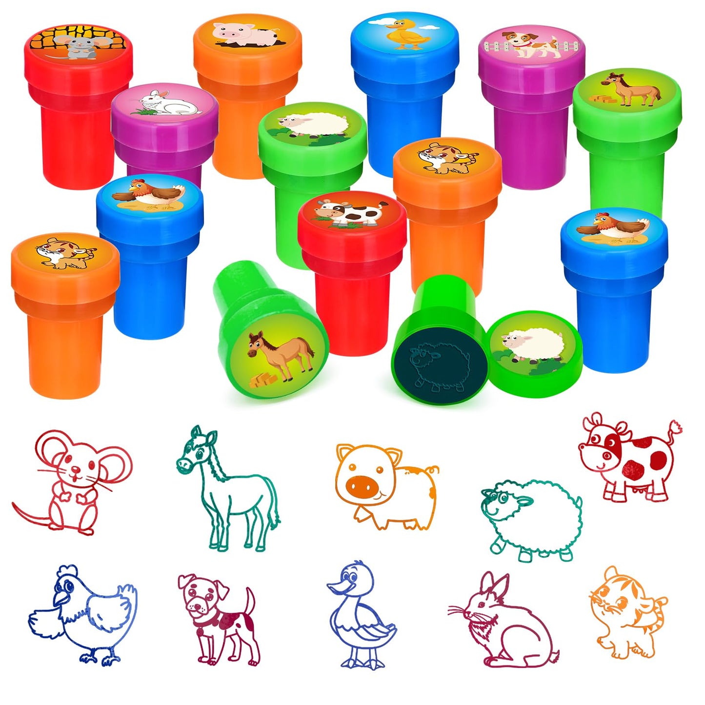 Cinrobiye 24 Pcs Farm Animal Stampers for Kids, Barnyard Tractor Farmhouse Party Supplies Favors, Classroom Rewards, Carnival Pr