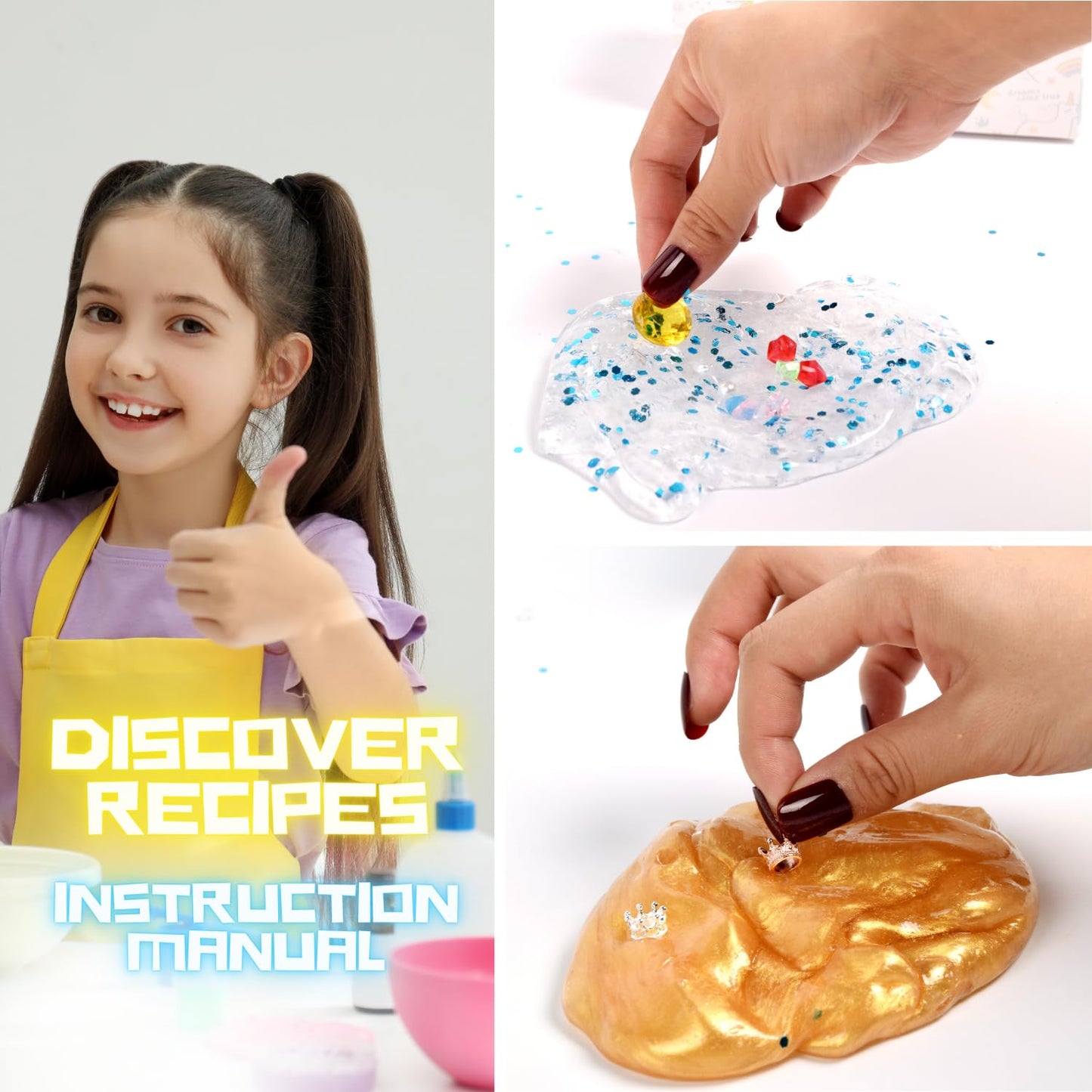 Finoclay 2 Pack Crystal Clear & Golden Stretchy Slime Kit For Girls Boys, Create With Kids Diamonds Theme, Slime Making Kit, 8 F