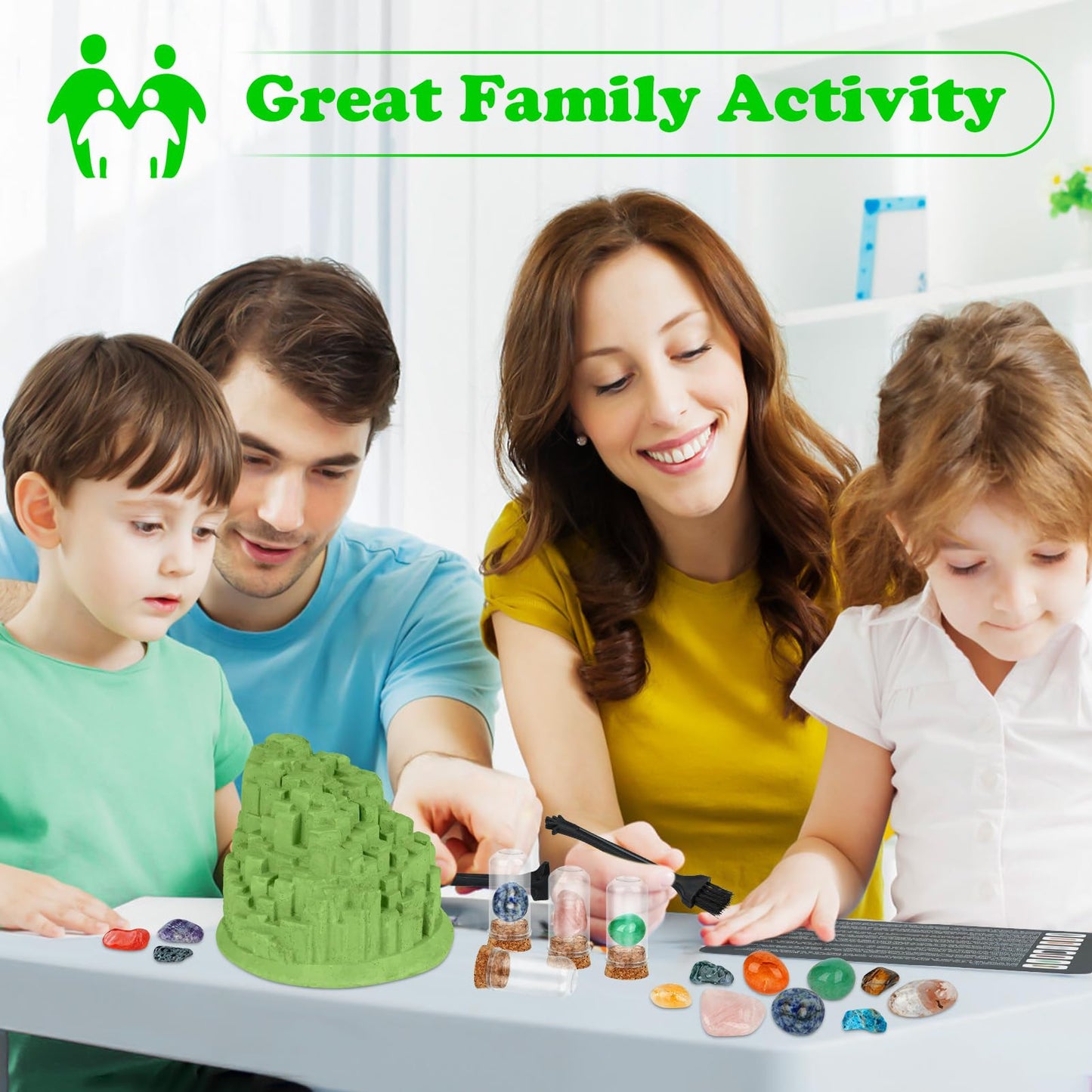Gemstone Dig Kit (Unique Shape),Great STEM Science Kit for Kids- Excavate Your Own 12 Real Gemstones,Educational DIY Toys,Gem Di
