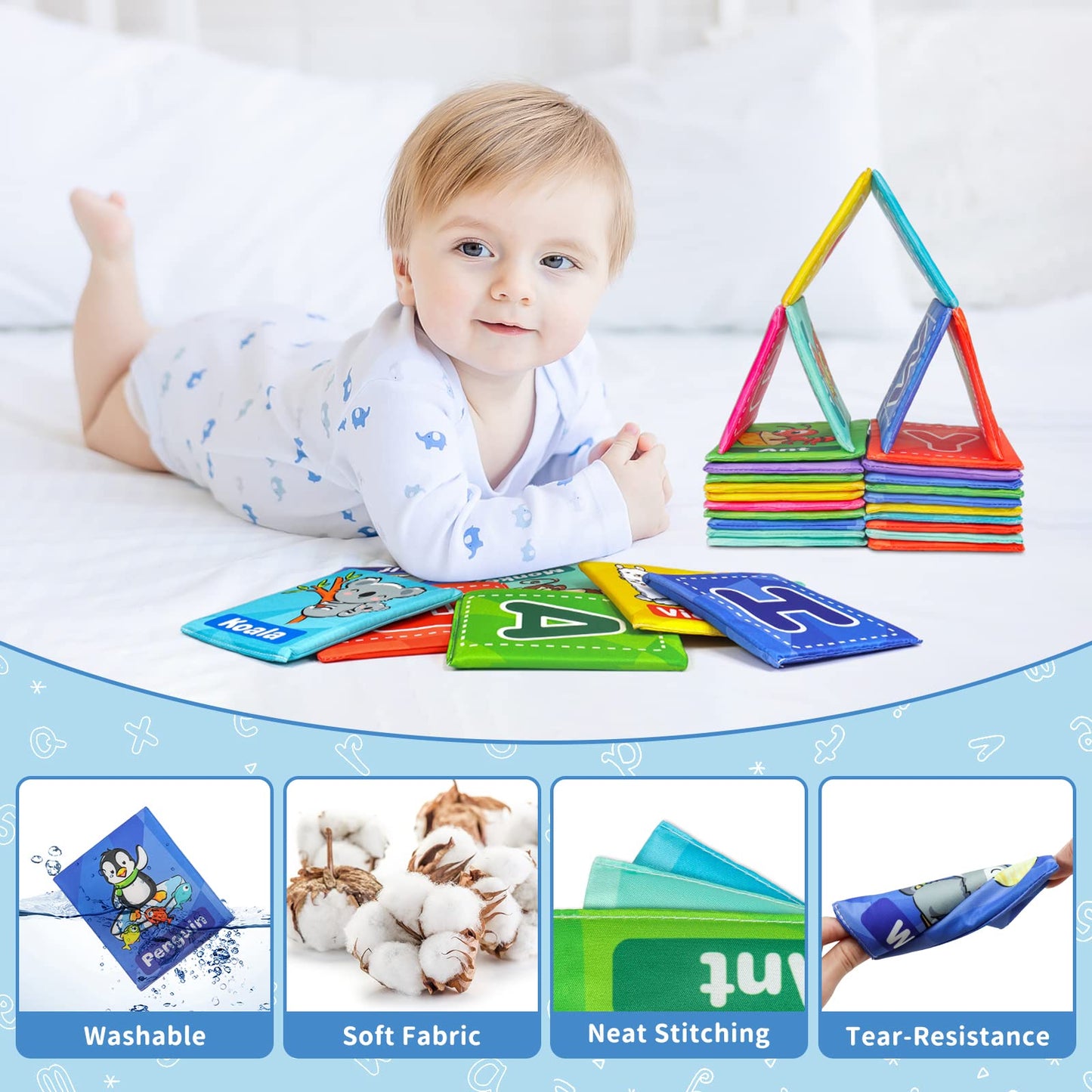 Dr.Rapeti Soft Alphabet Cards For Baby Infant Toddler Kids 26Pcs Abc Alphabet Cards 26 Letters Flash Cards With Storage Bag Washable Non-Toxic Early Learning Toy Baby Bath Toy