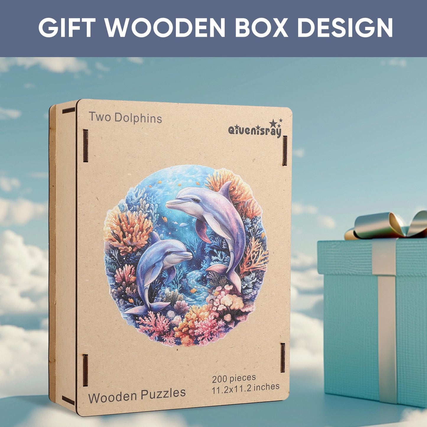 Wooden Puzzles for mature-themeds Dolphins World Wooden Jigsaw Puzzles 200pcs 11.2x11.2in Medium Unique Shape mature-themed Puzzles Irregular Wood Puzzles Creative Gift for mature-themeds and Kids Family Game