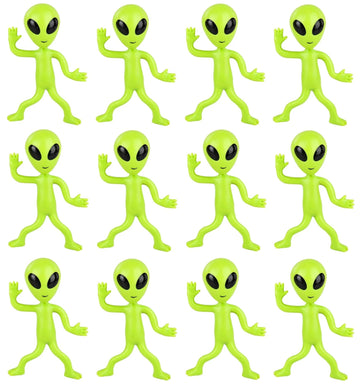 Zugar Land Bendable Rubber Neon Green Aliens - 6 Pack. (4'') Action Figures Bendable Ufo Aliens Limbs Sensory Stress Relief Fidg