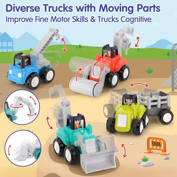 HOLA Toys for 1 Year Old Boy Toys - 4 PCS Toy Cars 4WD Friction Power Truck Toys for 2 Year Old Boy Birthday Gift, Toddler Toys