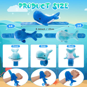 Lenwen 8 Pcs Whale Stuffed Animals Slap Bracelets for Kids Plush Animal Slap Snap Bracelets Bulk Whale Wrist Bands Adopt an Anim