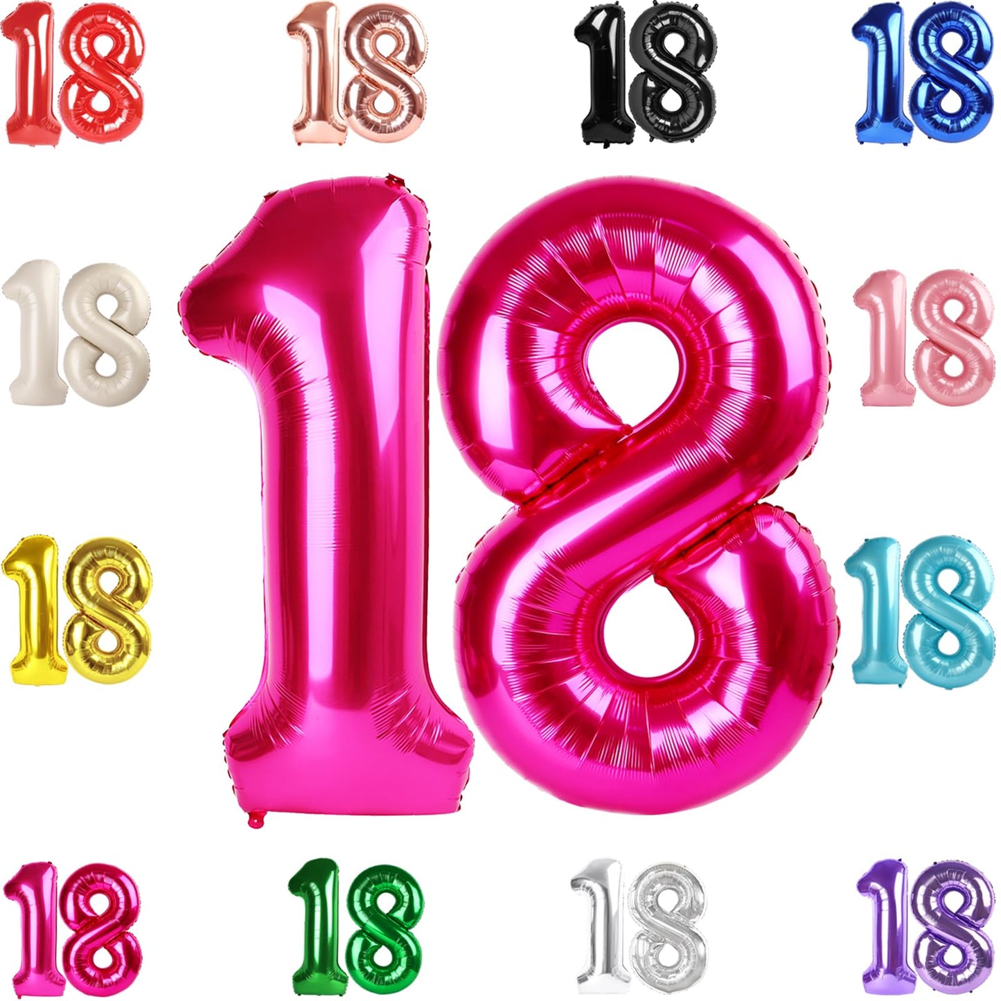 18 Balloon Number, Hot Pink Number 18Th Birthday Balloons 40 Inch, 18 Years Old Hot Pink Birthday Decorations For Boys Girls, 18