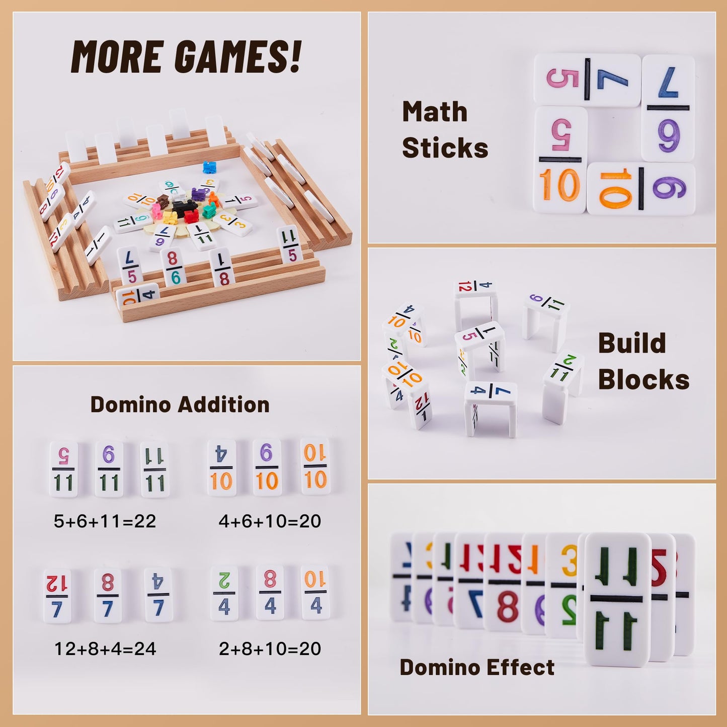 Pureplay Mexican Train Dominoes Set With Numbers - Double 12 Colored Number Dominoes - Includes 91 Tiles With 9 Trains, 4 Wooden Trays And Storage Bag For 2-8 Players Ages 8+