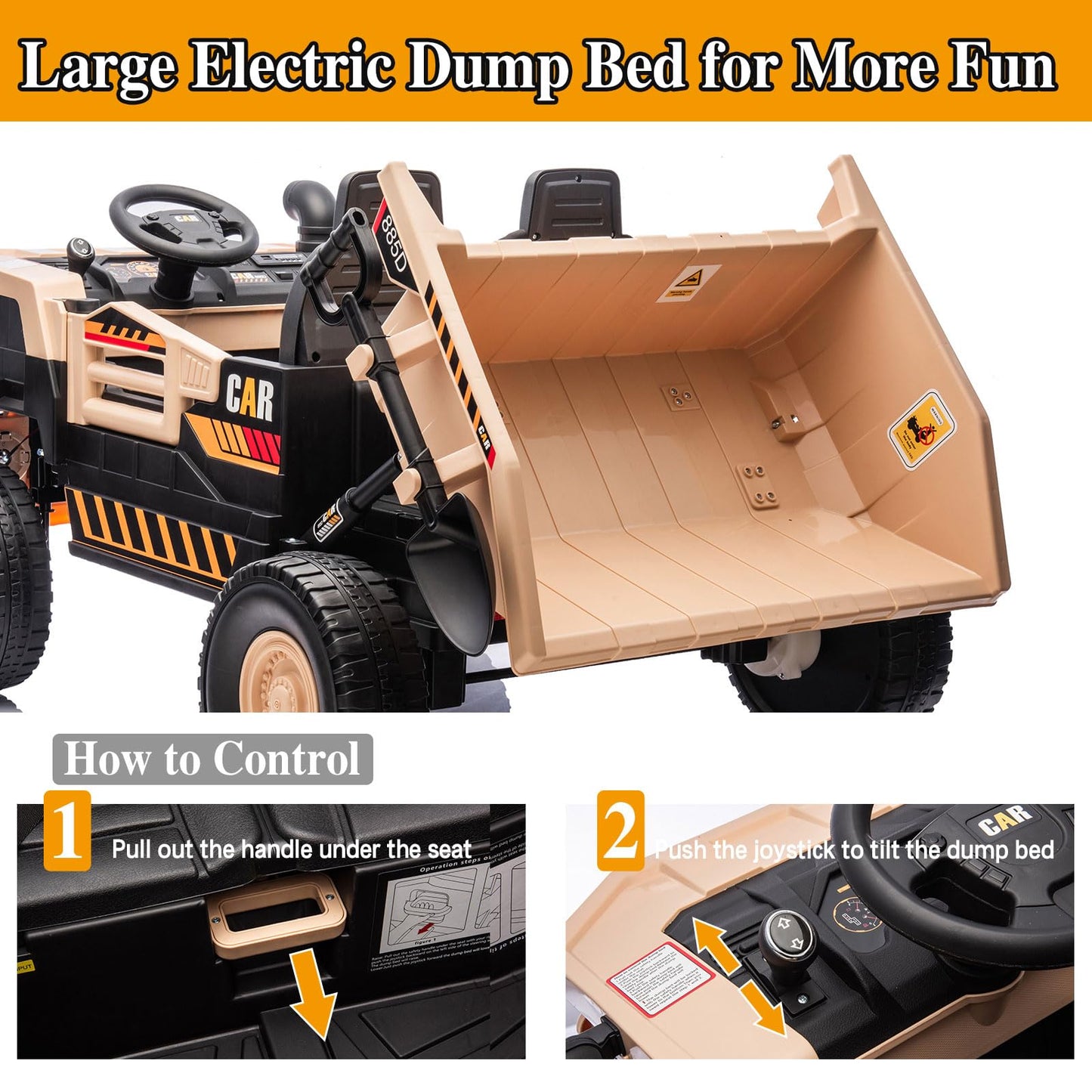 Ride On Dump Truck 24V, 4Wd Kids Car With Remote Control, Electric Dump Bed And Shovel, Ride On Construction Vehicles 4X70W Powe