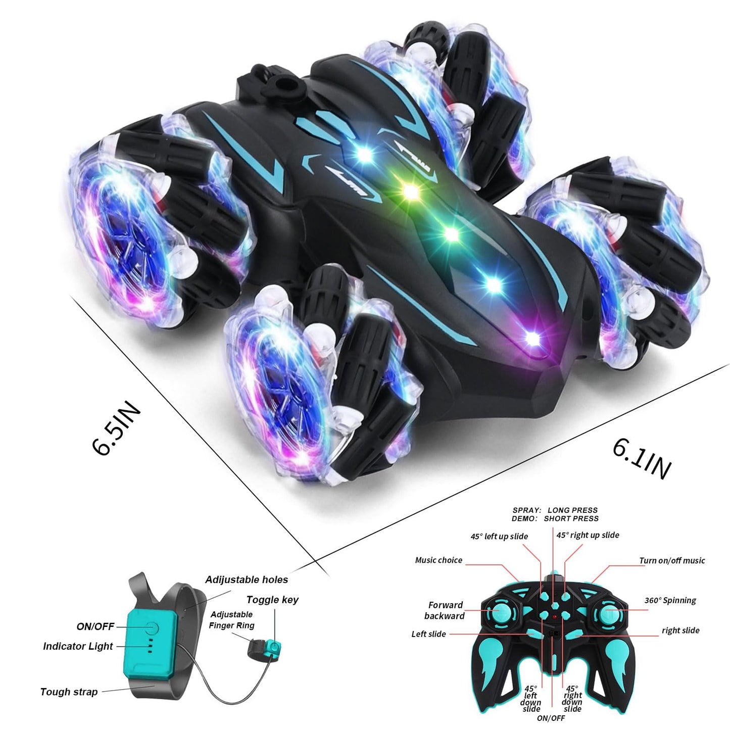 SYOZAC Upgraged Gesture Sensing RC Stunt Car with Lights & Music, Hand Gesture Remote Control Car Toy with 360 Spins Gesture RC