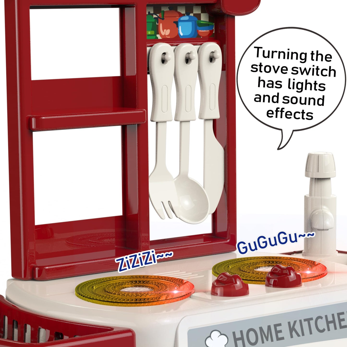 Kitchen Set for Toddler with Sound and Light,Pretend Cooking Food Set,Kids Kitchen Playset,Play Sink with Running Water and Elec
