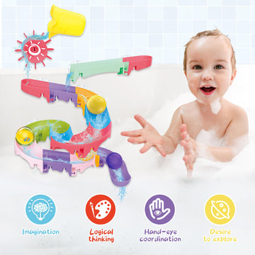 Taseyok Toddler Bath Toys, Baby Bathtub Toys With Elephant Shower Sprays And Slide Track, Fishing Floating Animals Toys, Creativ