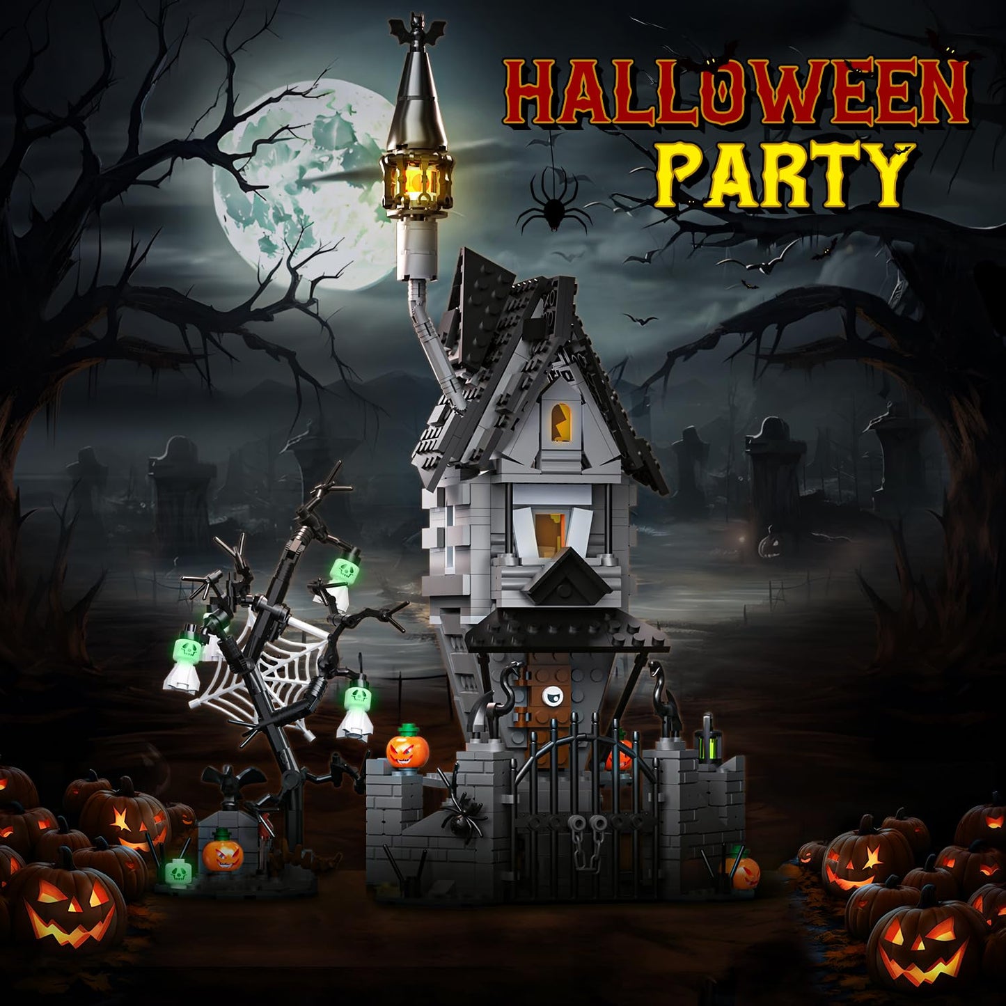 Itshwoee Night Before Christmas Haunted House Building Set, Haunted Mansion Building Toys With Light, Luminous Hangman, Spooky D