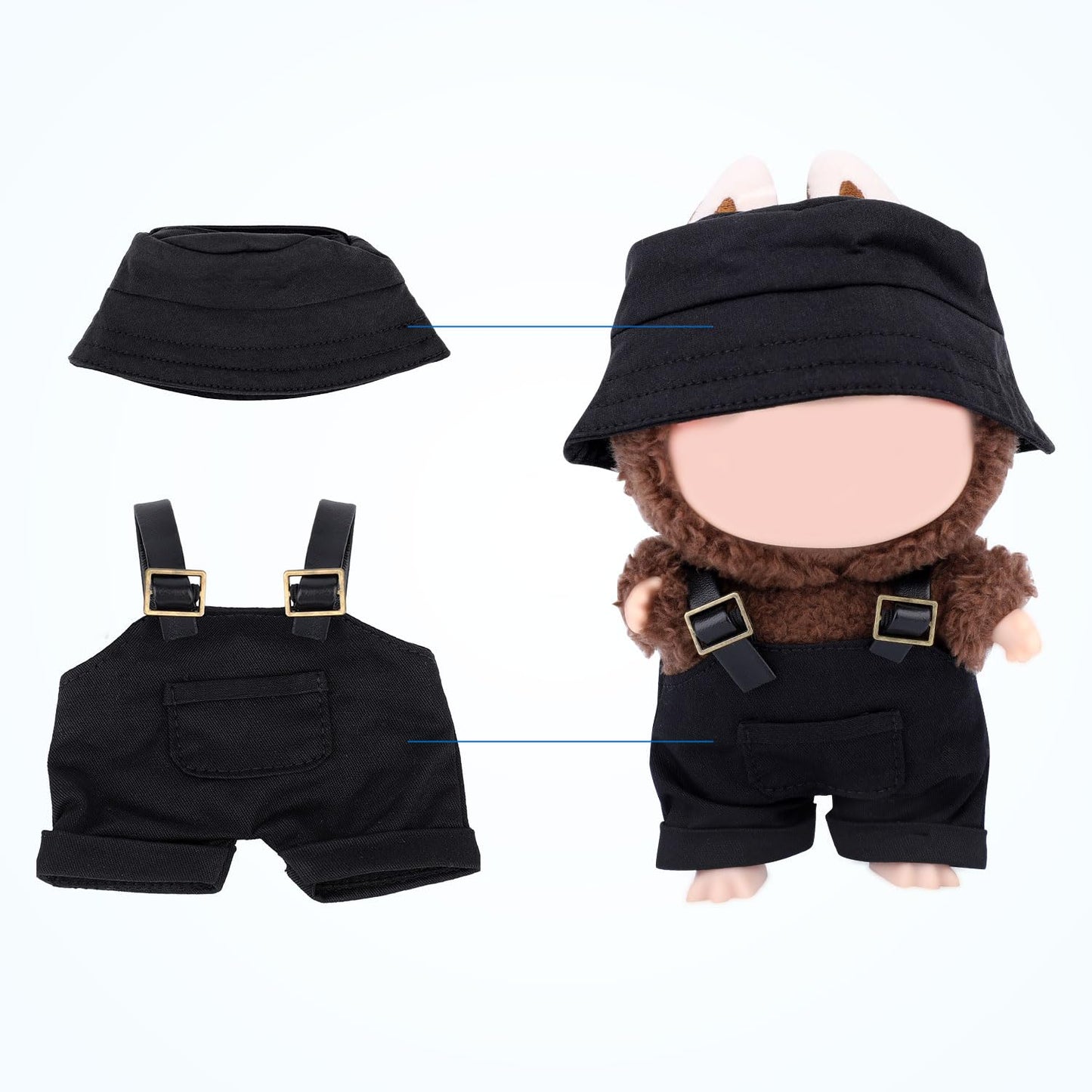 2Pcs Doll Clothes Set, Cool Outfit & Accessories For 15Cm/17Cm Dolls Includes Stylish Overalls & Bucket Hat Fashionable Toy Clot