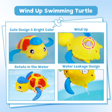 Cuterabit Baby Bath Toys, Floating Wind Up Swimming Turtle And Duck, Bathtub Toys, Pool Toys, Water Toys For Toddlers Boy Girl 3 Pack