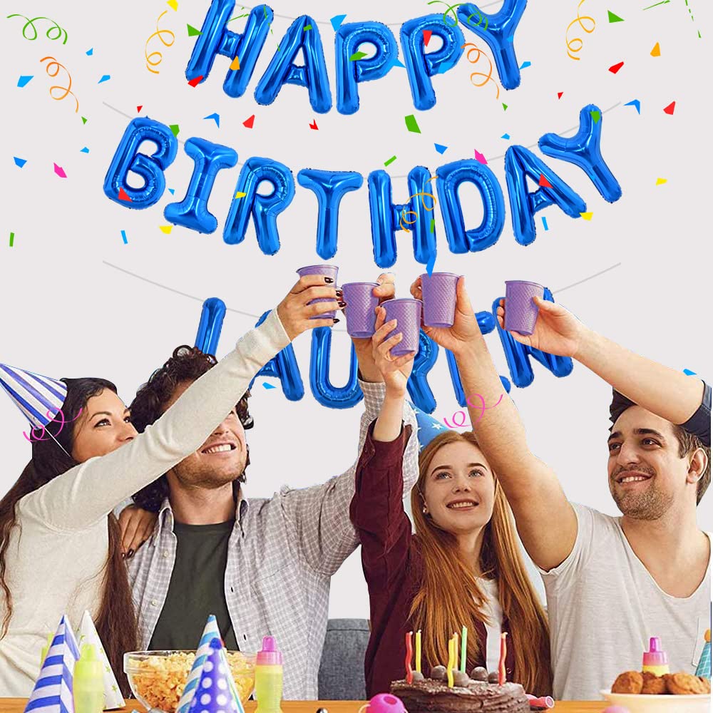 Toniful 65 Pcs 16 Inch Blue Happy Birthday Balloons And 2 Sets A-Z Foil Letters Balloons Diy Personalized Phrase Banner For Birt