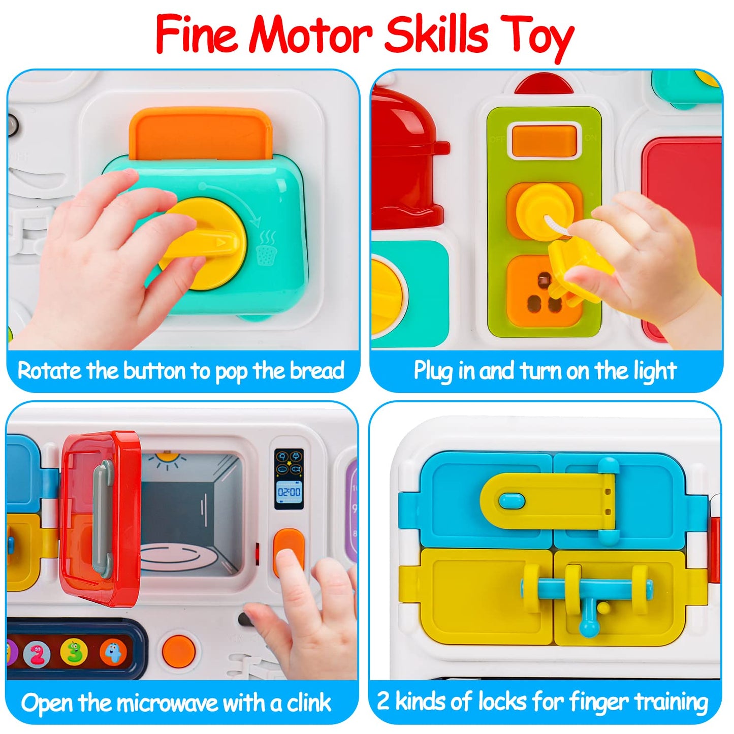 Kitchen Busy Board For Toddlers 1-3 Travel Toys Light Up Musical Baby Toy 12-18 Months Toddler Toys Age 1-2 2-4 Autism Sensory Montessori Fine Motor Skills Car Seat Toy For 1 Year Old Easter Gift