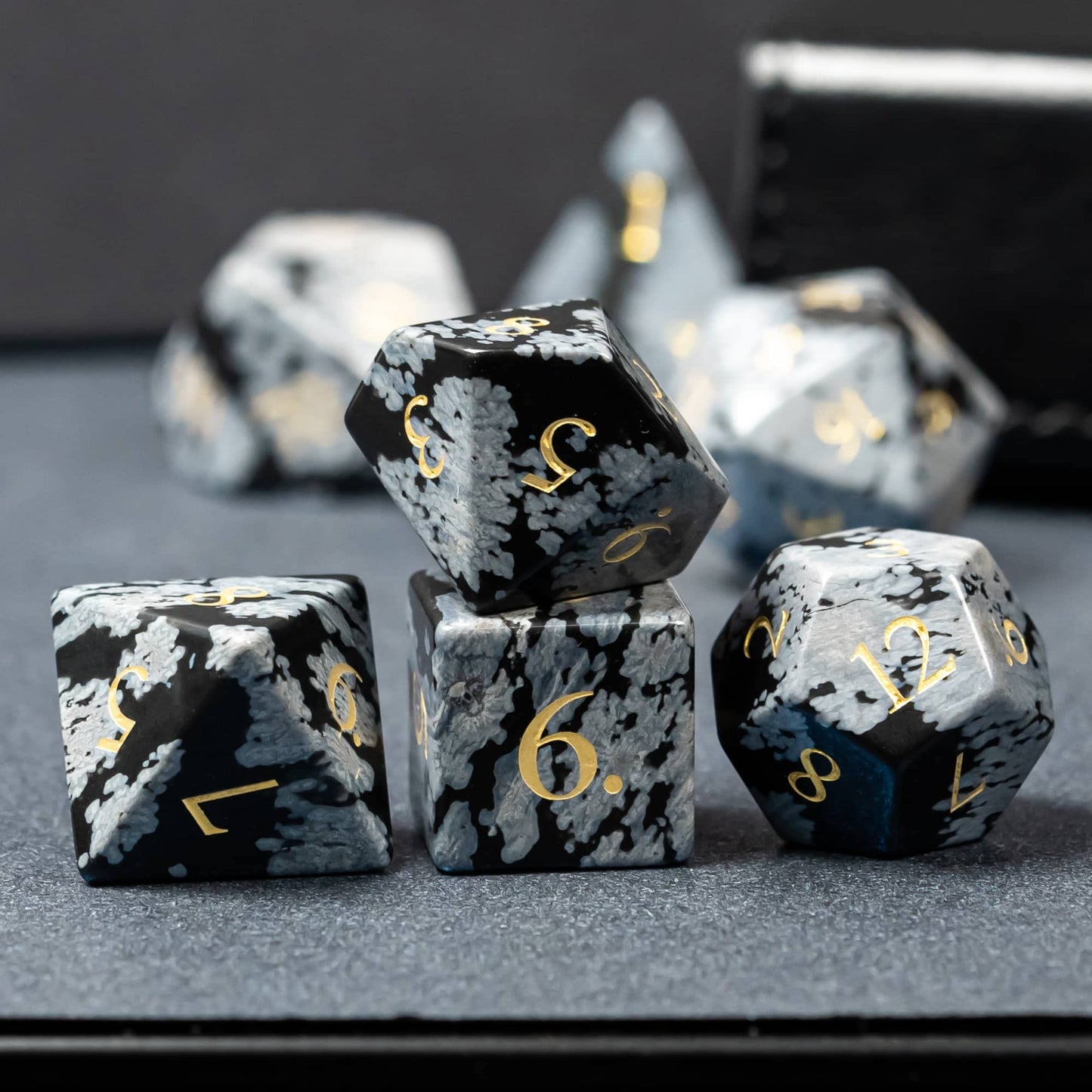 UDIXI Gemstone Dice Set DND, 7PCS Natural Snowflake Stone D&D Dice Set with Leather Gift Case for Dungeons and Dragons Table Gam