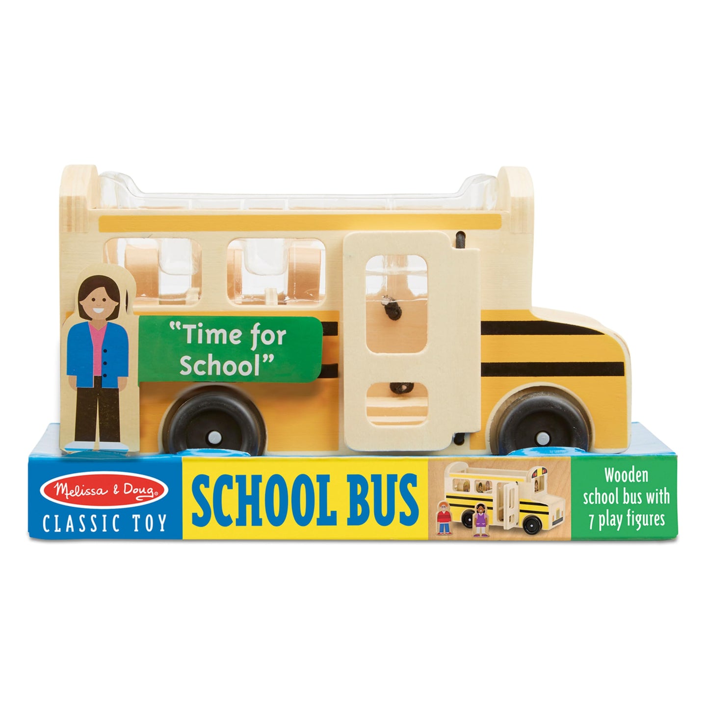 Melissa & Doug School Bus Wooden Play Set With 7 Play Figures School Bus Toys For Kids, Classic Toddler Toys For Kids