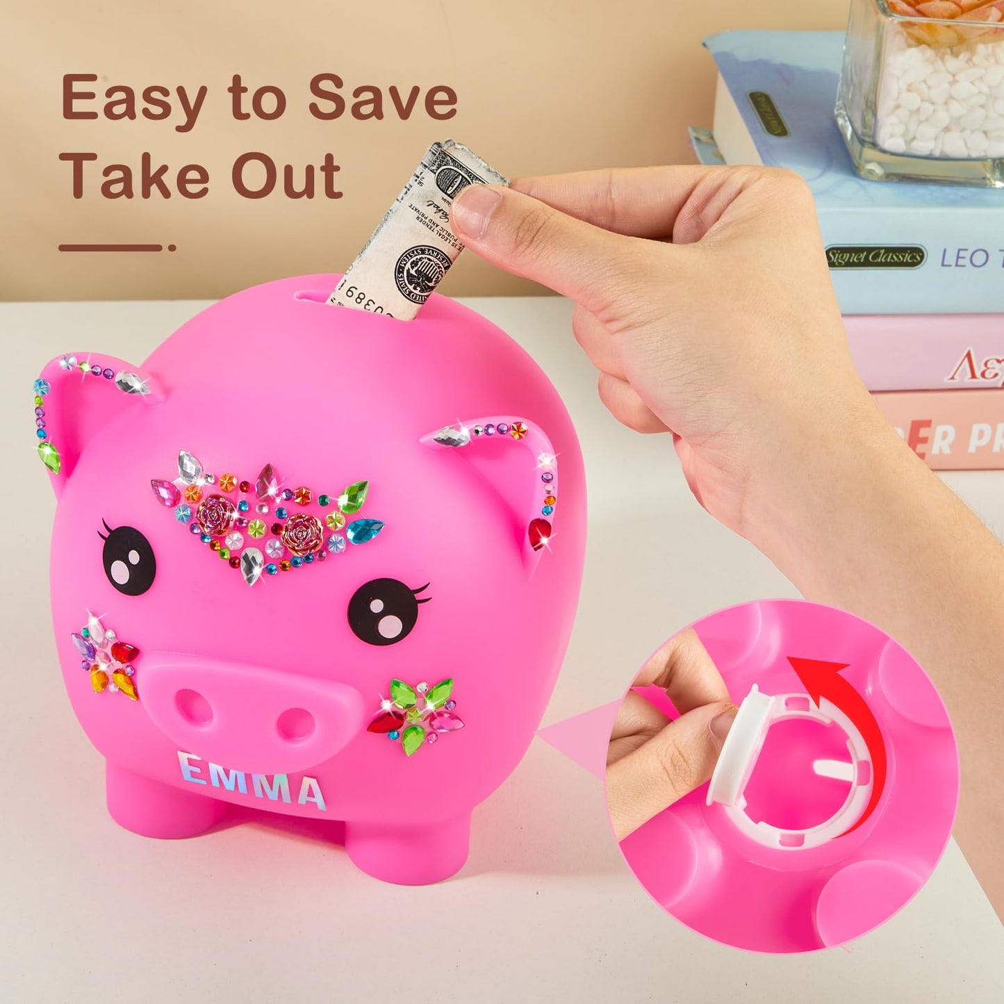 Piggy Bank Girls, Unbreakable Piggy Banks Large Money Coin Bank For Kids With Diy Stickers, For Birthday, Easter, Baby Shower, Fuchsia