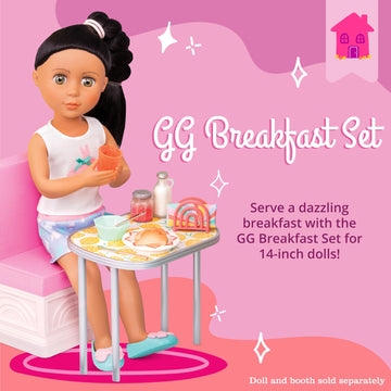 Glitter Girls - 14-inch Doll Breakfast Set - Play Food, Tea Kettle, & Table Setting Accessories - Toys for Kids Ages 3 and Up