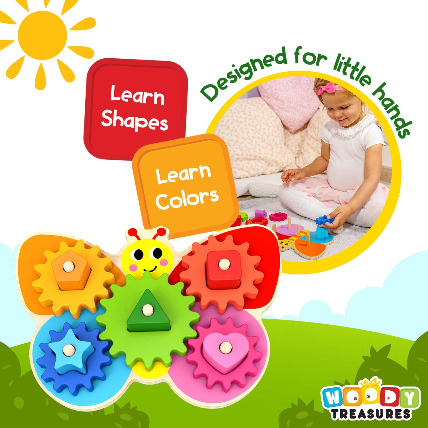 Wooden Toys - Montessori Toys For 2 Year Old Girls And Boys - Toddler Puzzles - Shape Sorting Matching Gear Game - Educational T