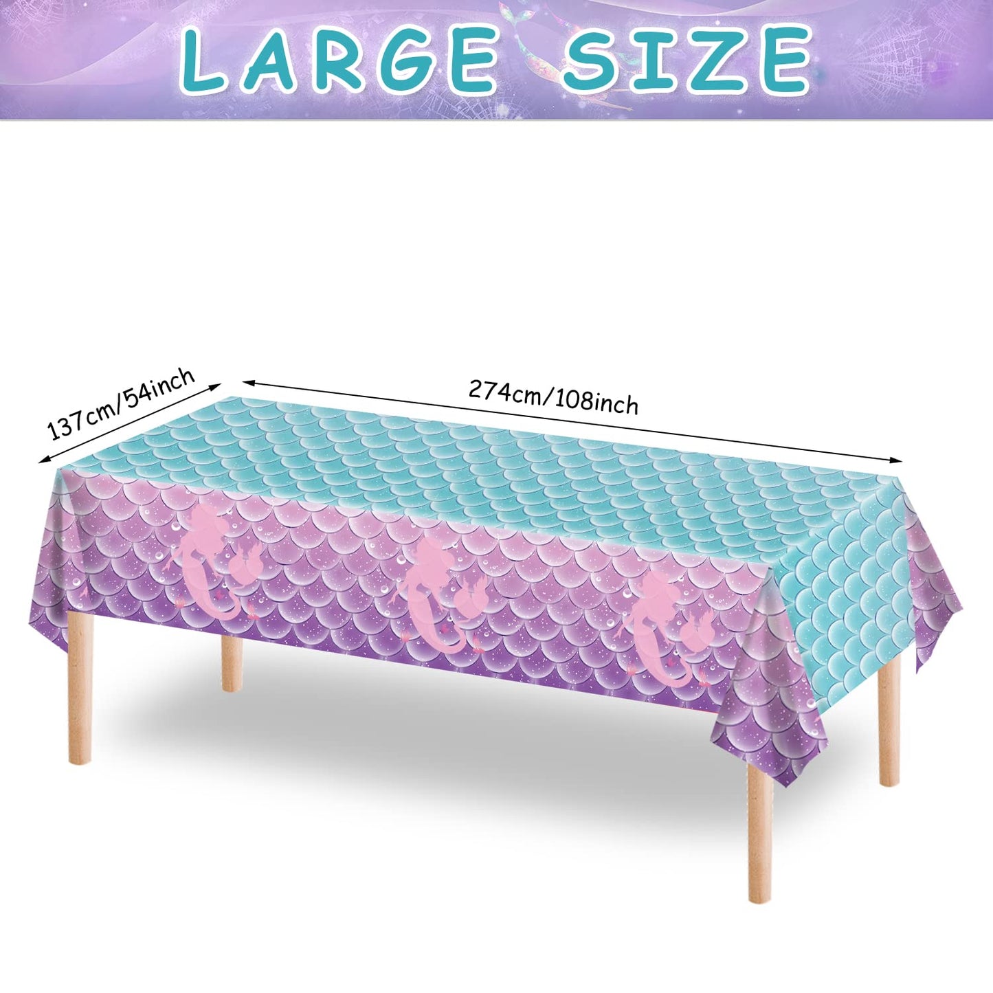 1Pcs Mermaid Birthday Party Favors Mermaid Tablecloth Decorations Disposable Plastic Table Cover For Princess Under The Sea Baby