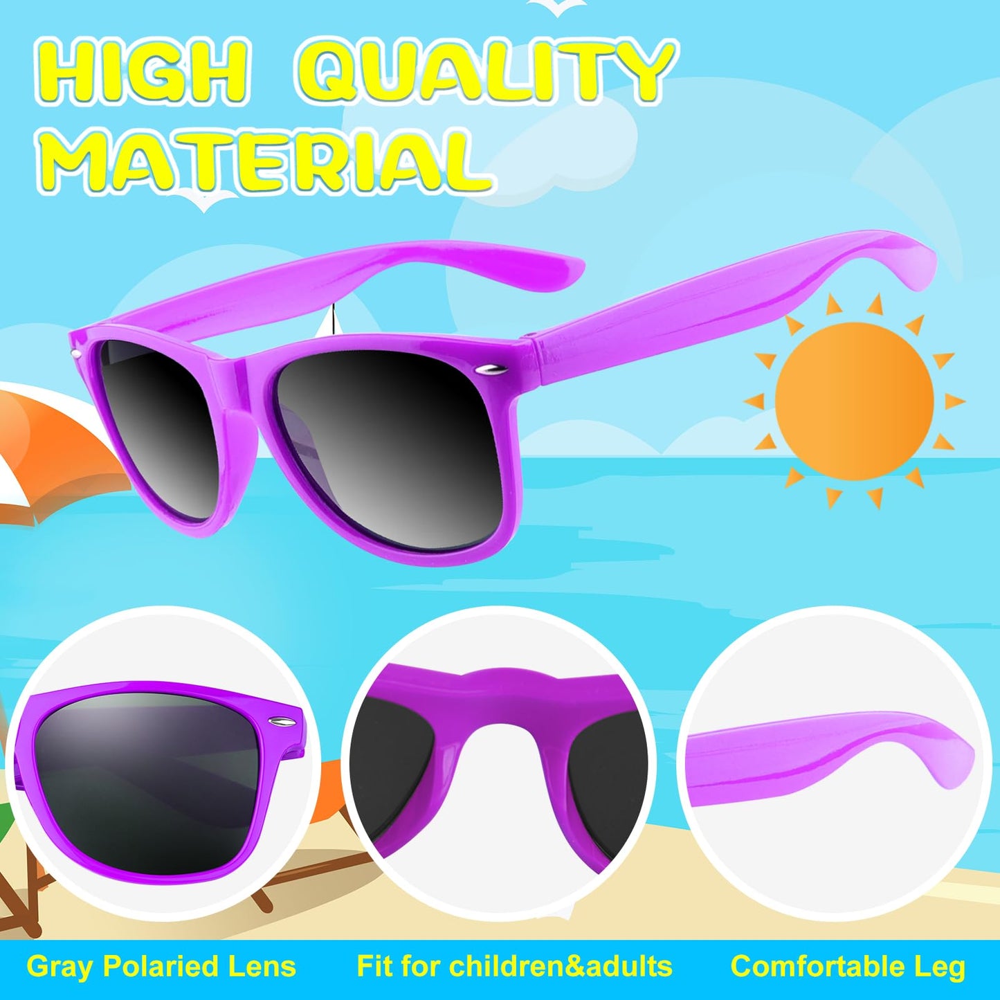 Astaron 12 Pack Party Novelty Sunglasses Bulk Neon Party Favors For Beach Wedding Party Pool Party Supplies, Purple