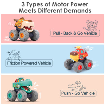Iplay, Ilearn Toddler Monster Truck Toys, Baby Toy Cars For 1 2 3 Year Old Boy, Bigwheels Play Vehicles, Pull Back, Friction Powered, Push Go Animal Car, Cool Birthday Gifts For 12 18 24 Month Kids