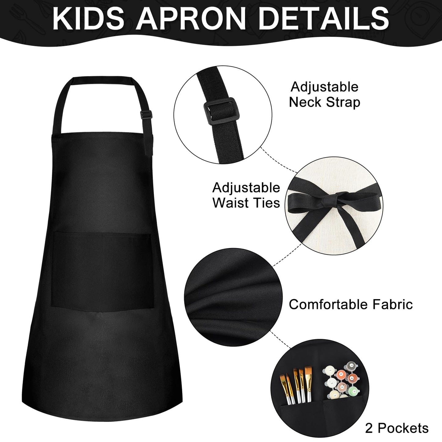 PLULON 15Pcs Kids Paint Aprons Bulk Art Painting Apron for Kids, Paint Apron Adjustable Children Chef Aprons with 2 Pockets for